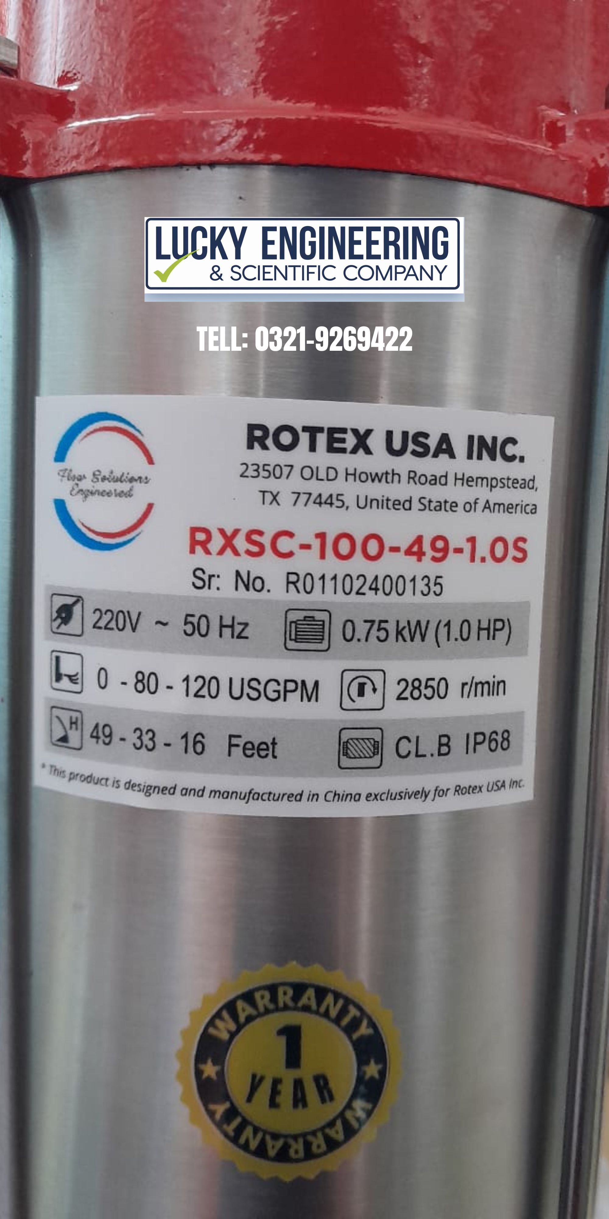 ROTEX- USA Submersible De-watering Pump 2 Inch Dia- Tell: 03219269422