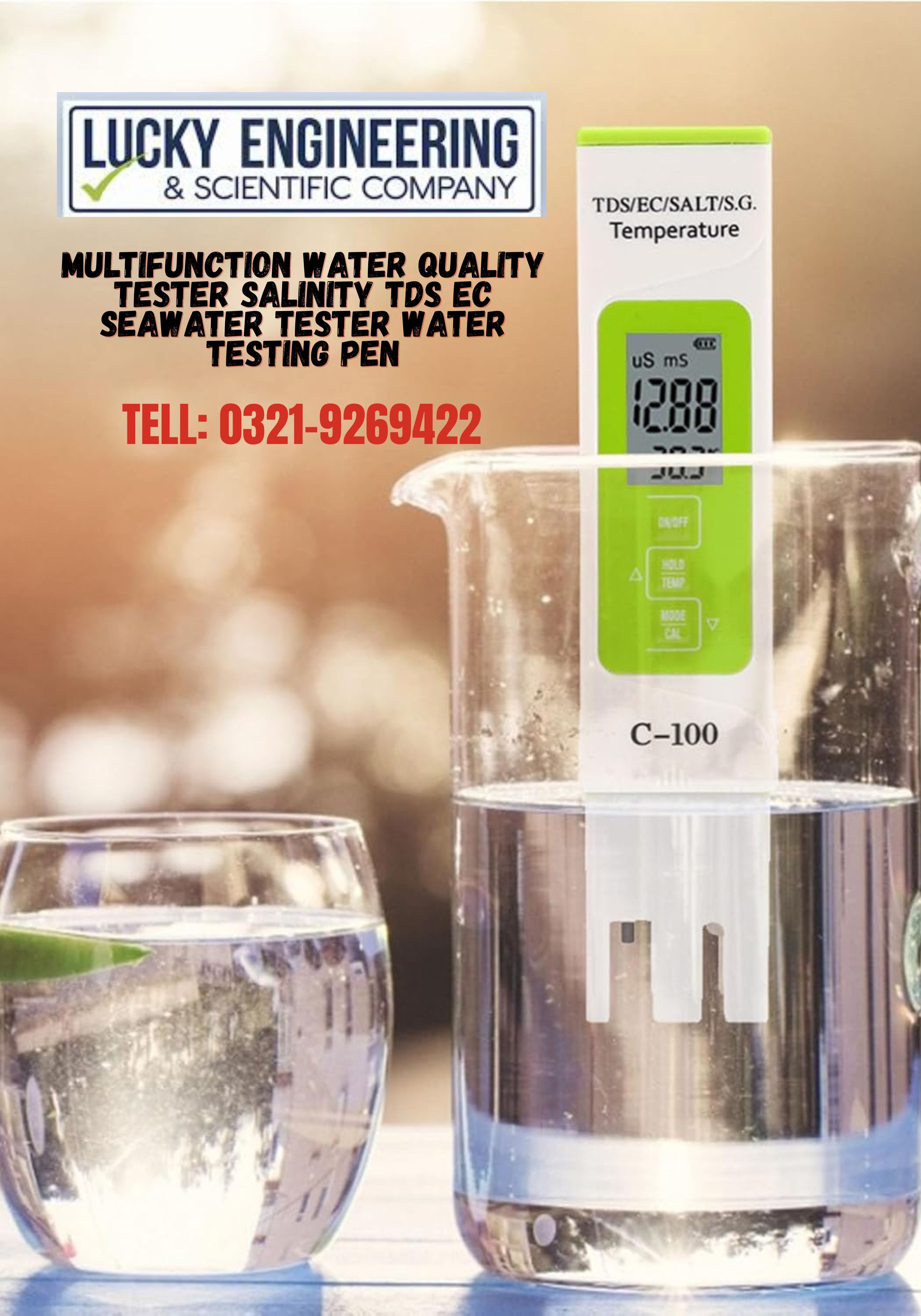 C100 5 in 1 Multifunction Water Quality Tester Salinity TDS EC Seawater Tester Water Testing Pen with Backlight