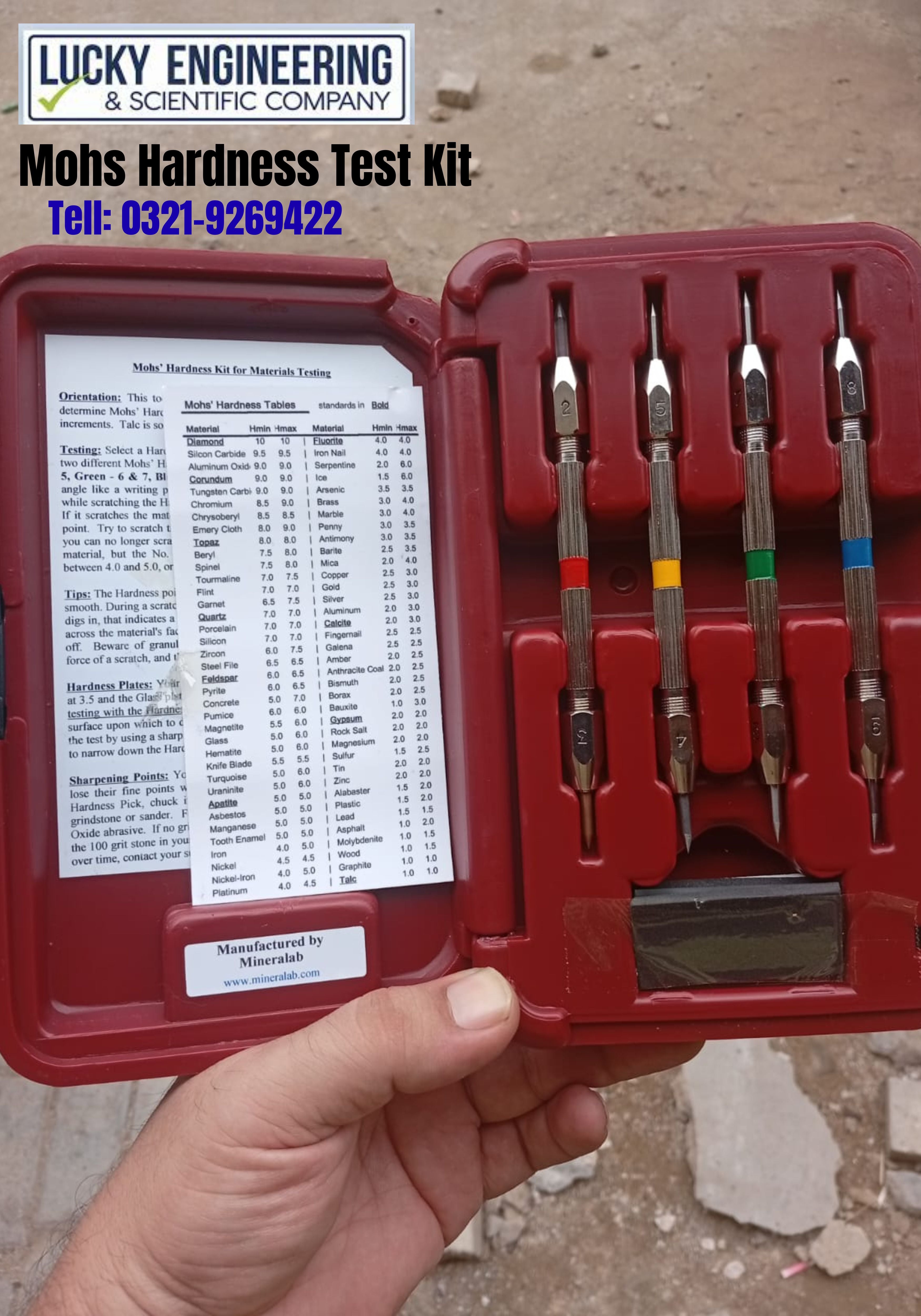 Mohs' Hardness Test Kit | 8 Points + Plates + Sharpening Stone