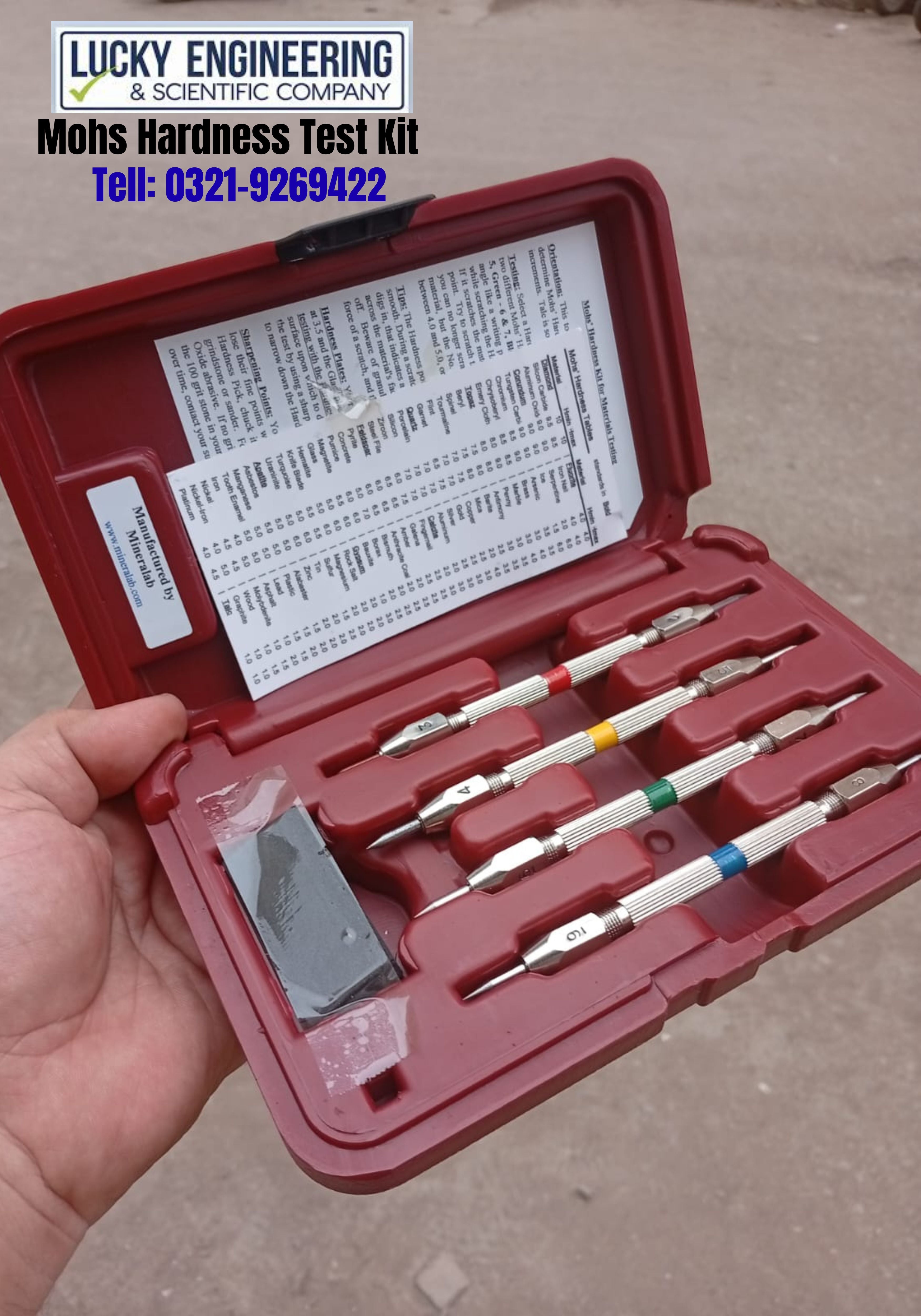 Mohs' Hardness Test Kit | 8 Points + Plates + Sharpening Stone
