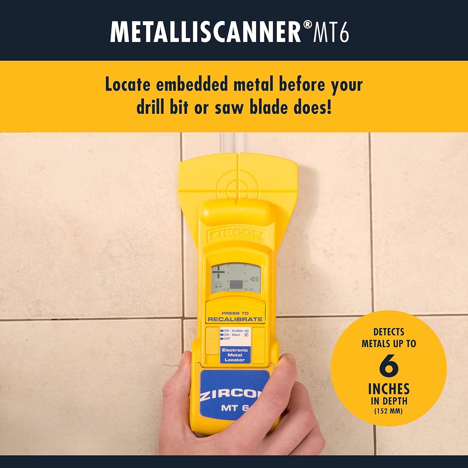 Zircon MetalliScanner MT6 Professional Metal Detector, Yellow, 6 Inches Deep Detection
