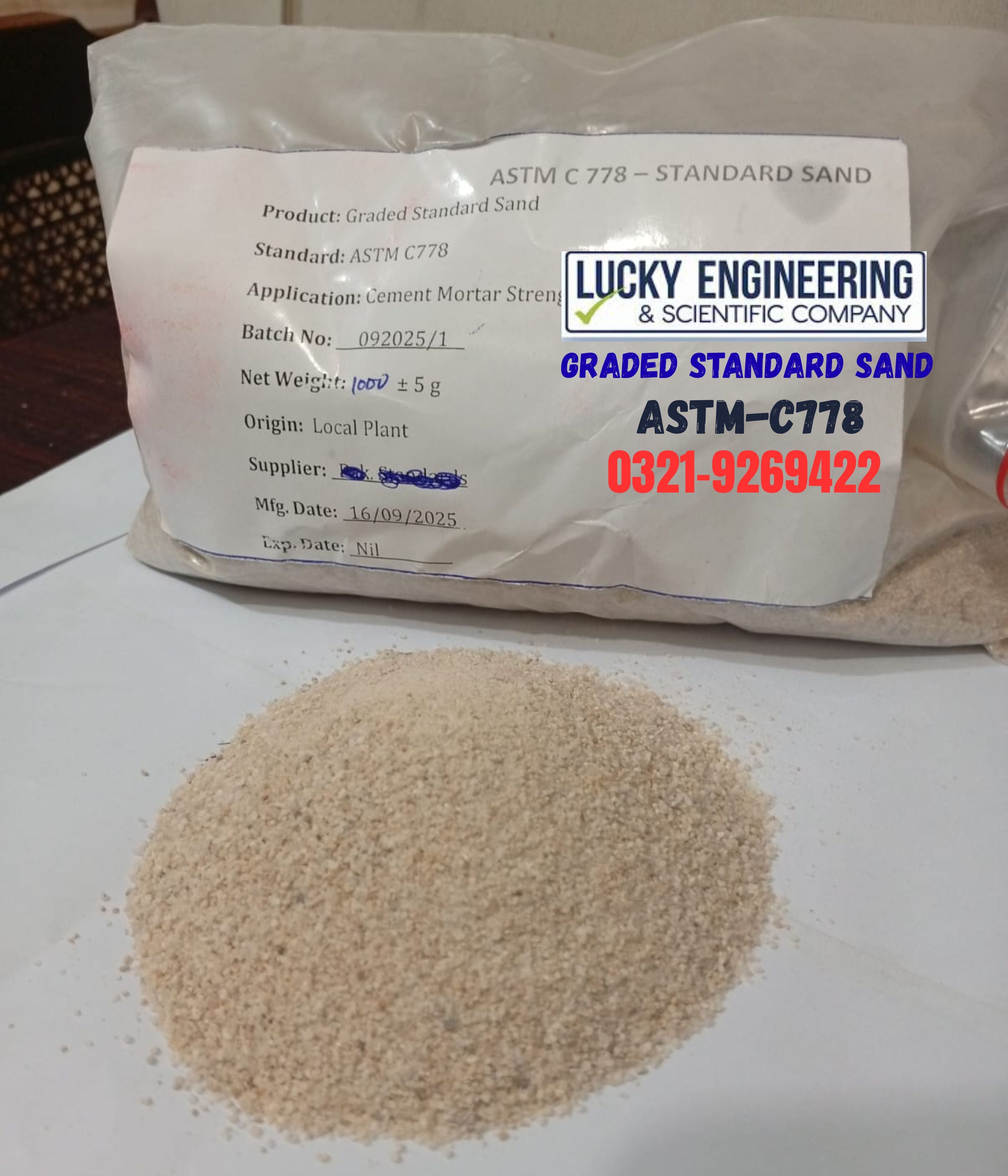 Graded Standard Sand ASTM C778 Tell: 03219269422