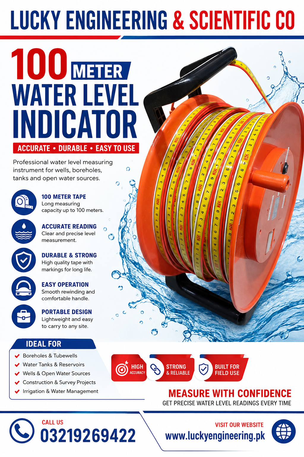 100 Meter Water Level Indicator for accurate water depth measurement