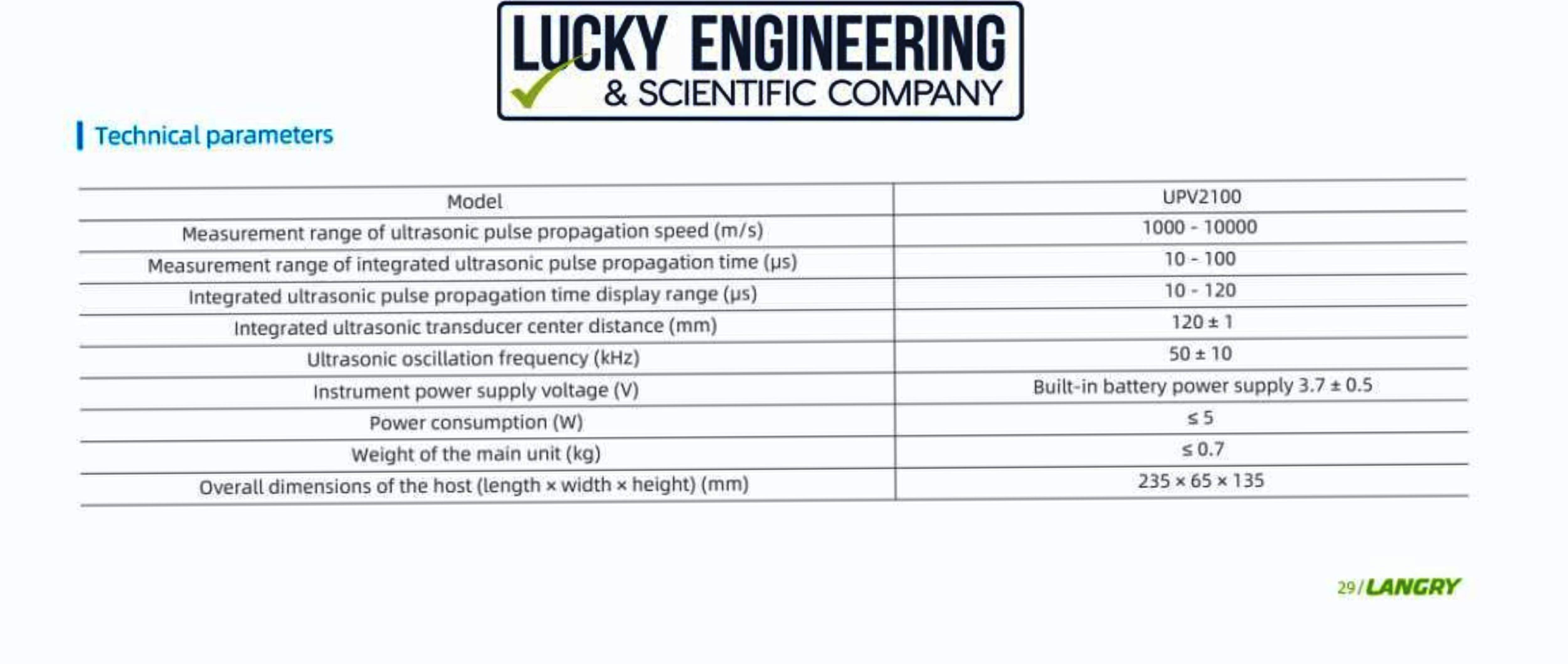 Langry- China Ultra Sonic Pulse Velocity Tester (UPV) Model UPV2100
