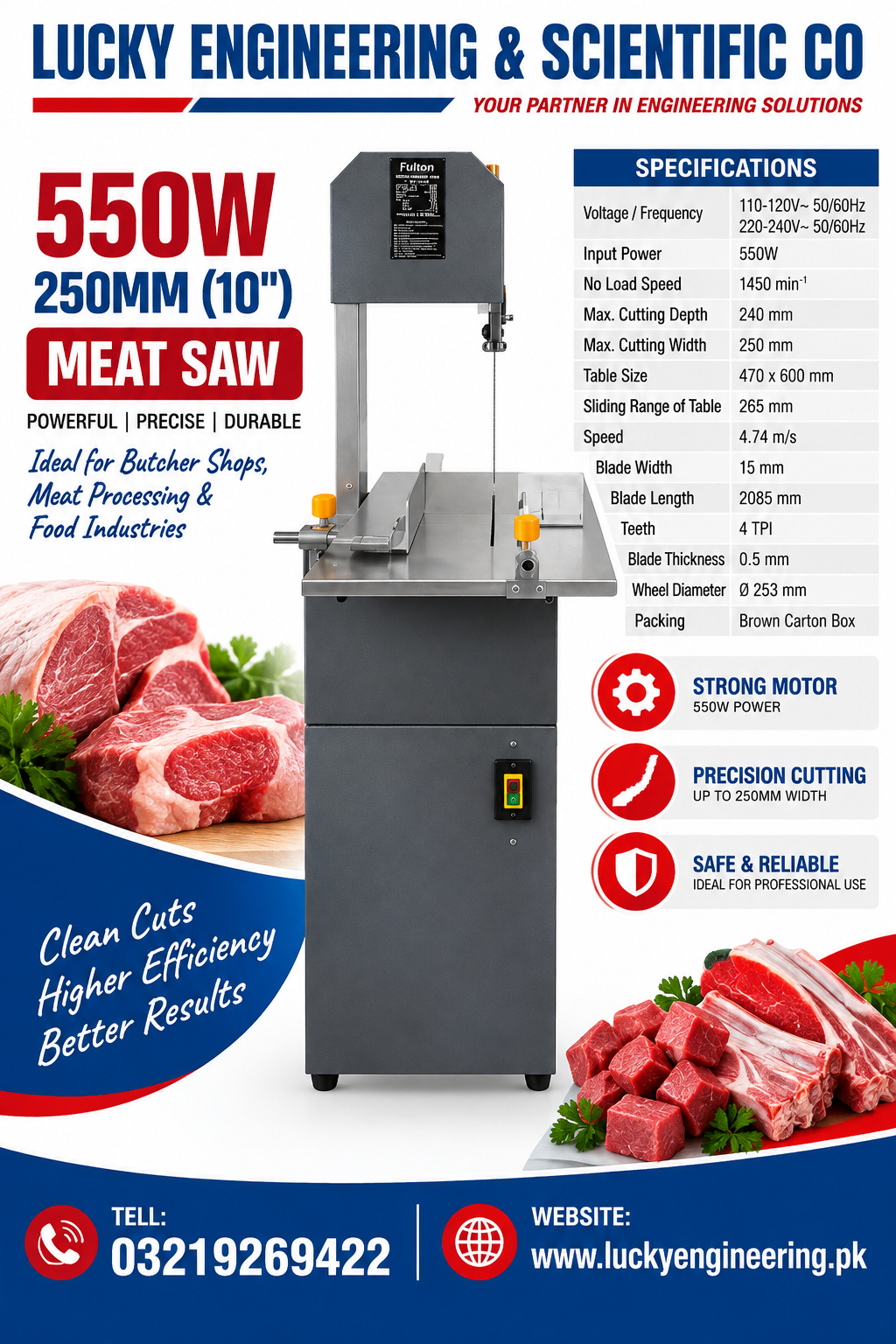 550W meat saw machine 250mm commercial meat cutter