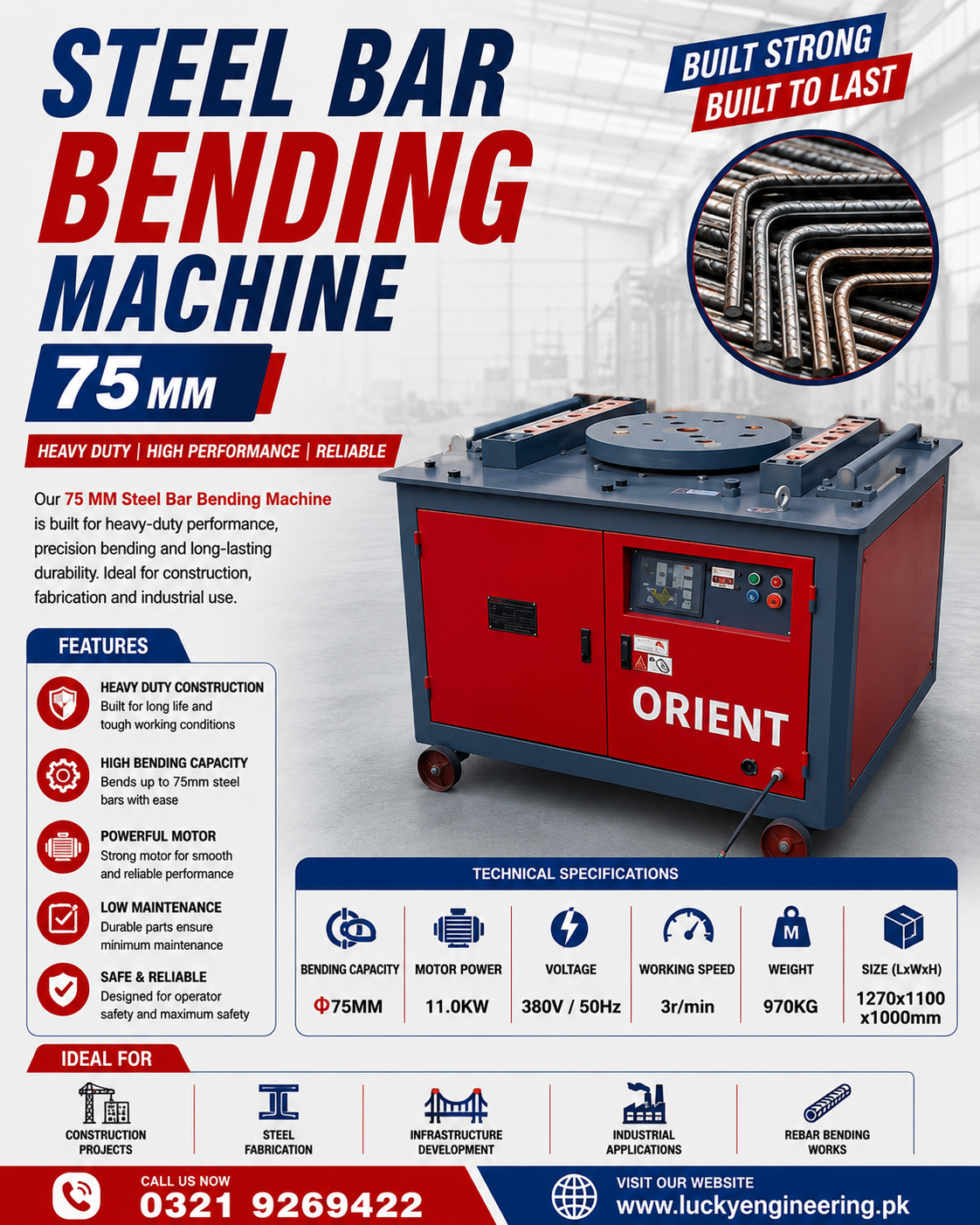 75 mm steel bar bending machine 