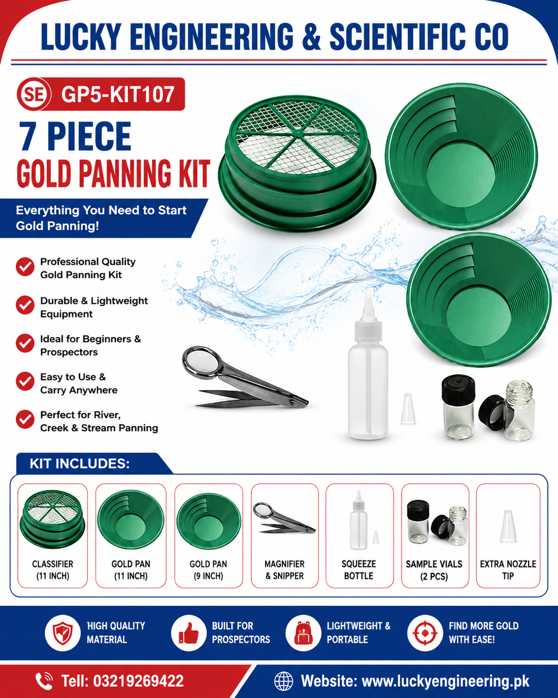 7 Piece Gold Panning Kit – Professional Gold Prospecting Set