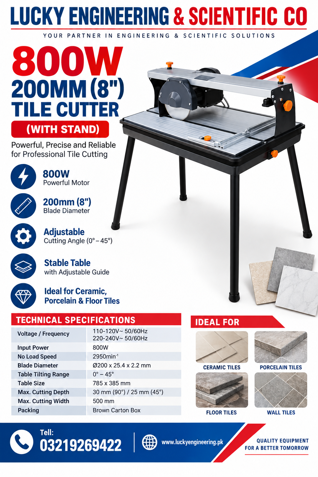 800W tile cutter with adjustable cutting table