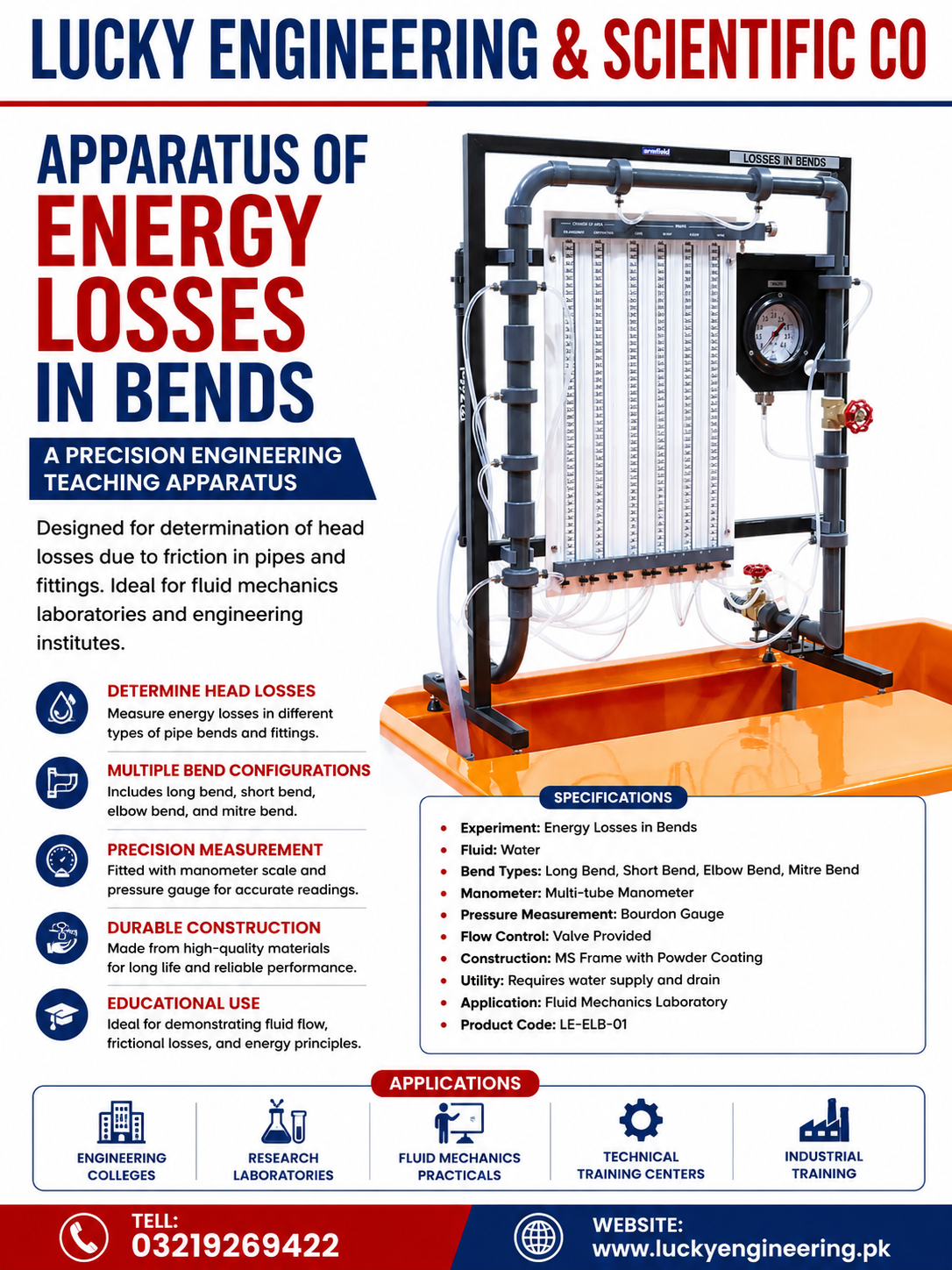 Apparatus of Energy Losses in Bends Pakistan