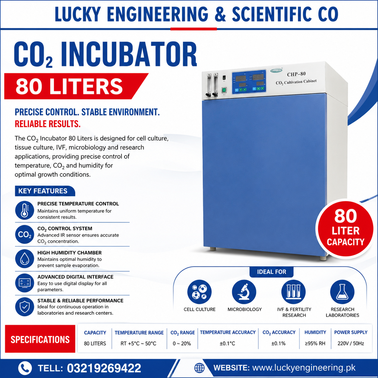 CO2 Incubator, CHP80 CO2 Incubator, 80 Liter CO2 Incubator