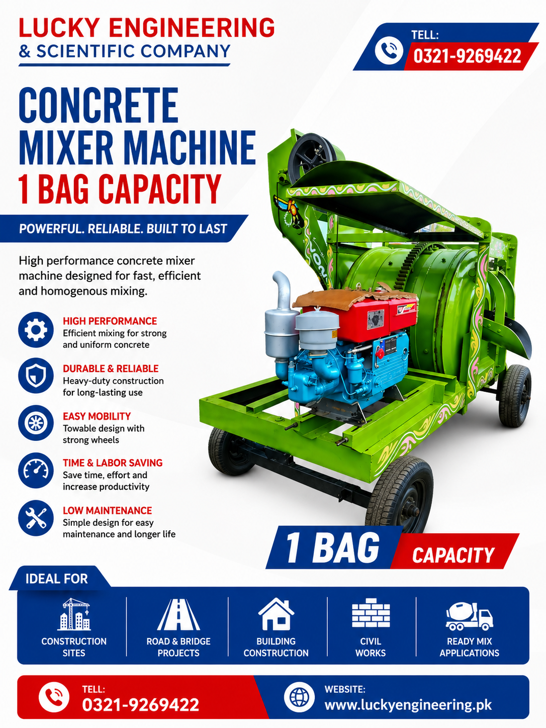 Concrete Mixer Machine 1 Bag Capacity Price in Pakistan | Construction Mixer Machine