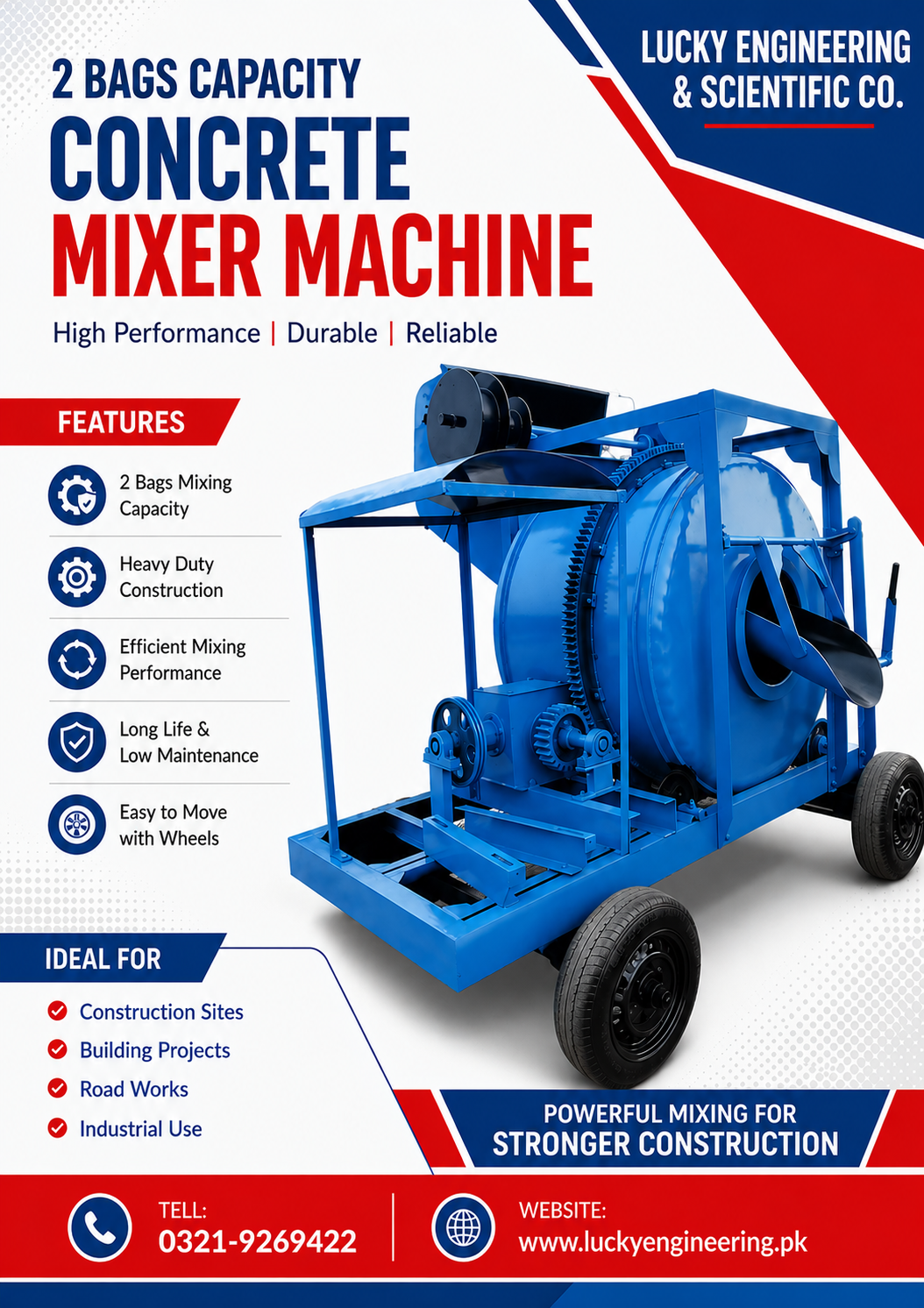Concrete Mixer Machine 2 Bags Capacity Price in Pakistan | Heavy Duty Construction Mixer