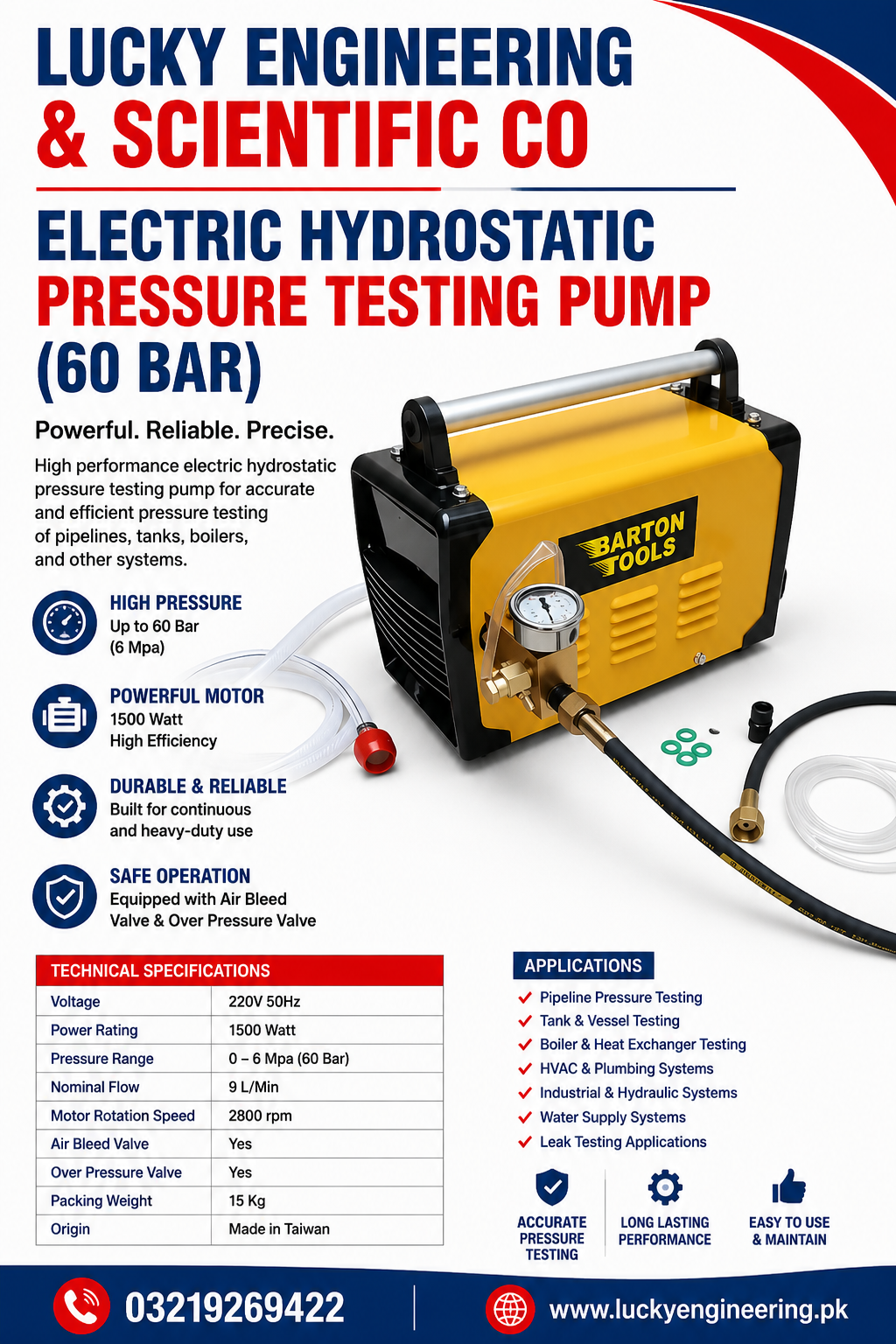 hydrostatic pressure testing pump 