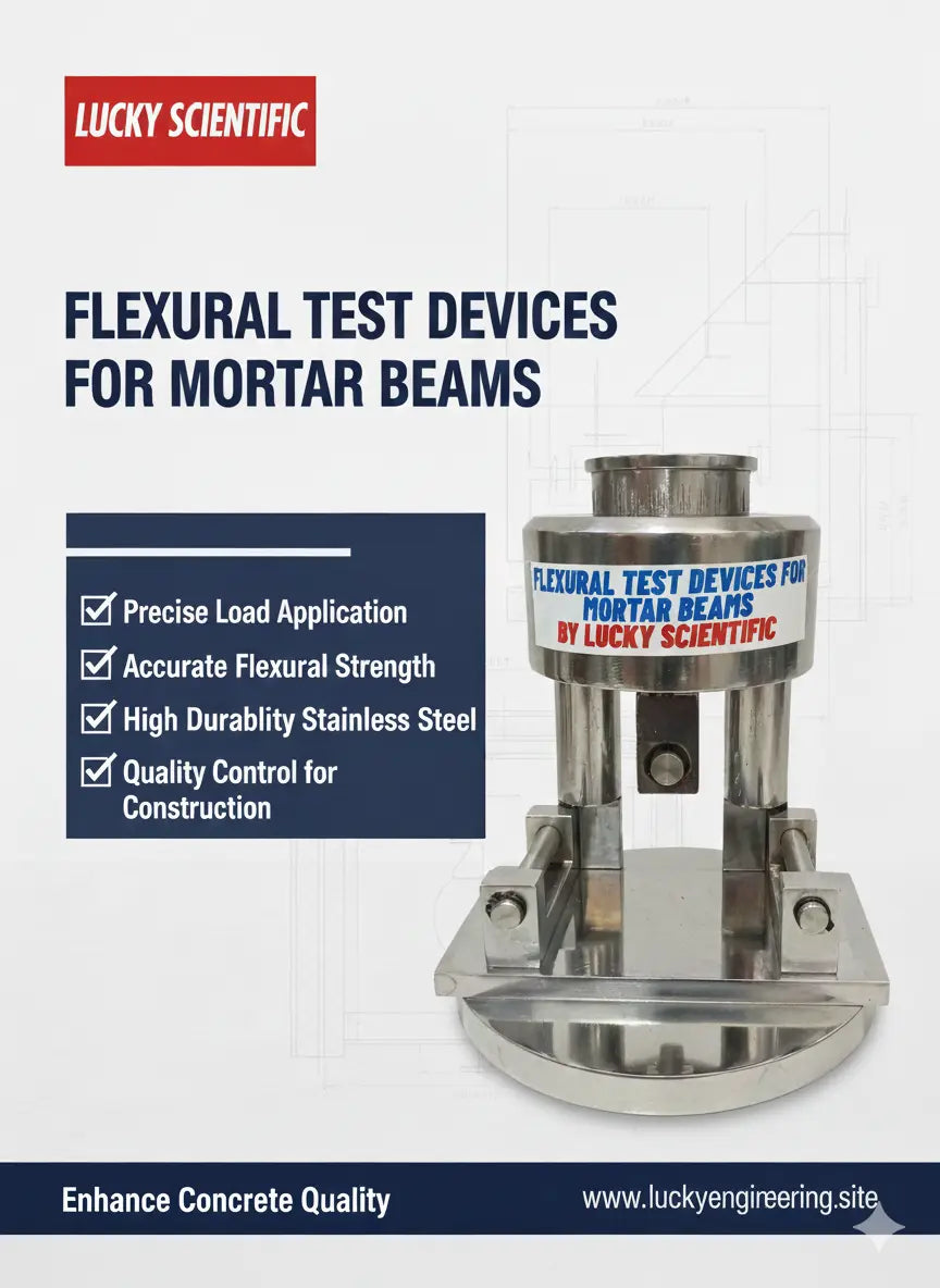 Flexural test device for mortar beams used to measure bending strength of cement specimens in laboratory testing