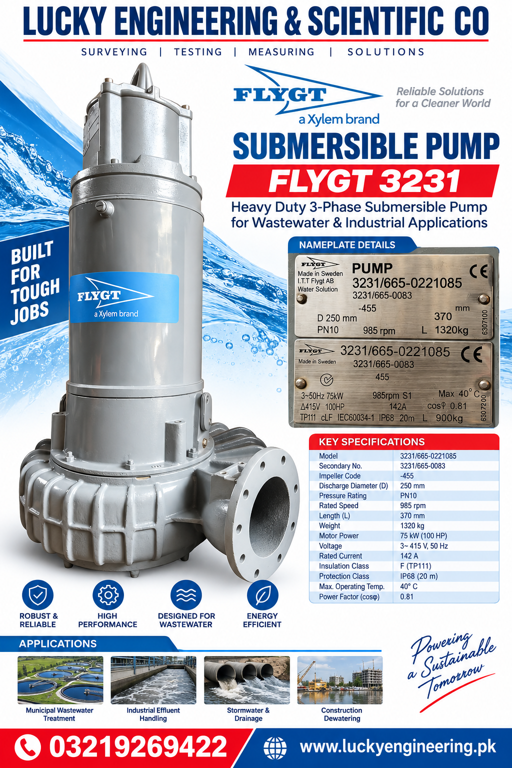 Flygt 3231 Pump 75kW heavy duty submersible wastewater pump