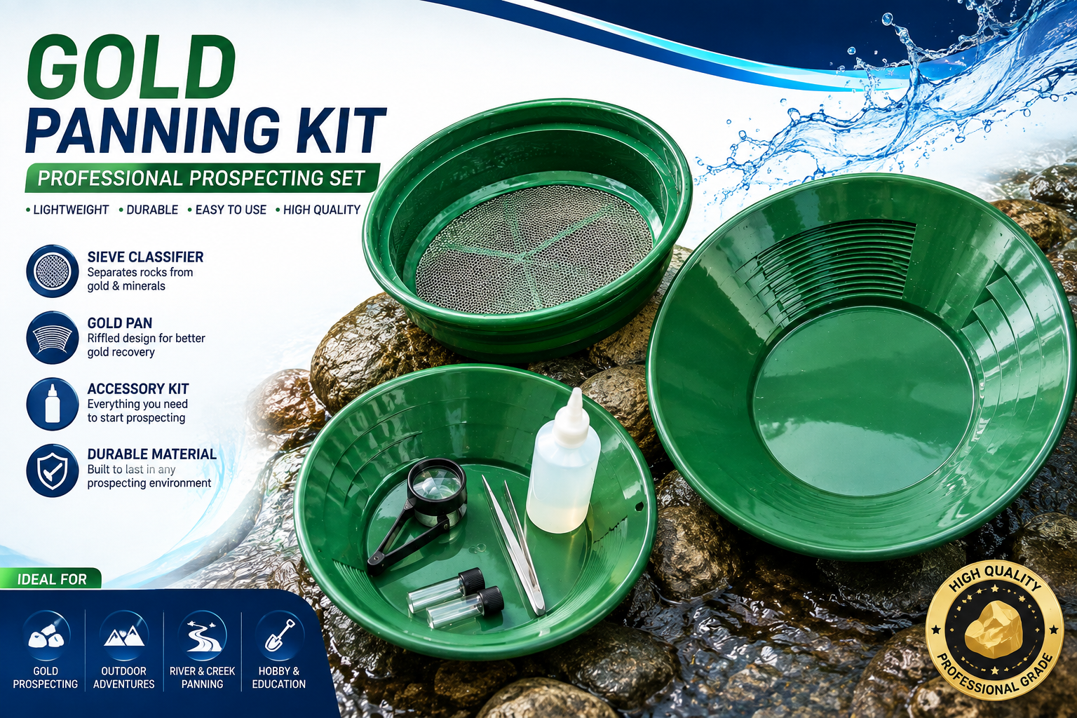 7 Piece Gold Panning Kit – Professional Gold Prospecting Set