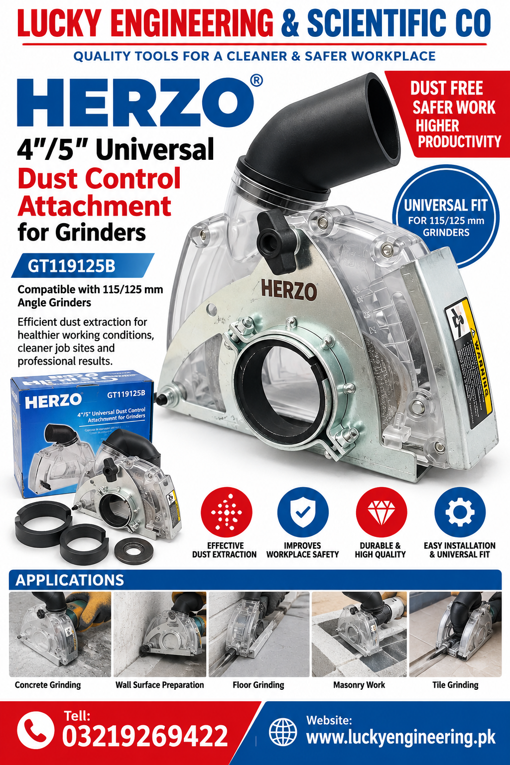 HERZO GT119125B Dust Control Attachment for Grinder