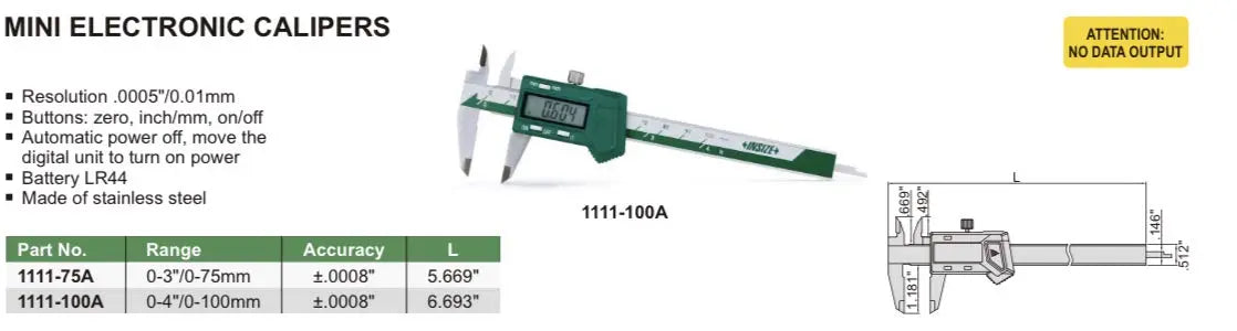 INSIZE 1111-75A Mini Electronic Caliper, 0-3"/0-75 mm- Tell: 03219269422 Lucky Engineering