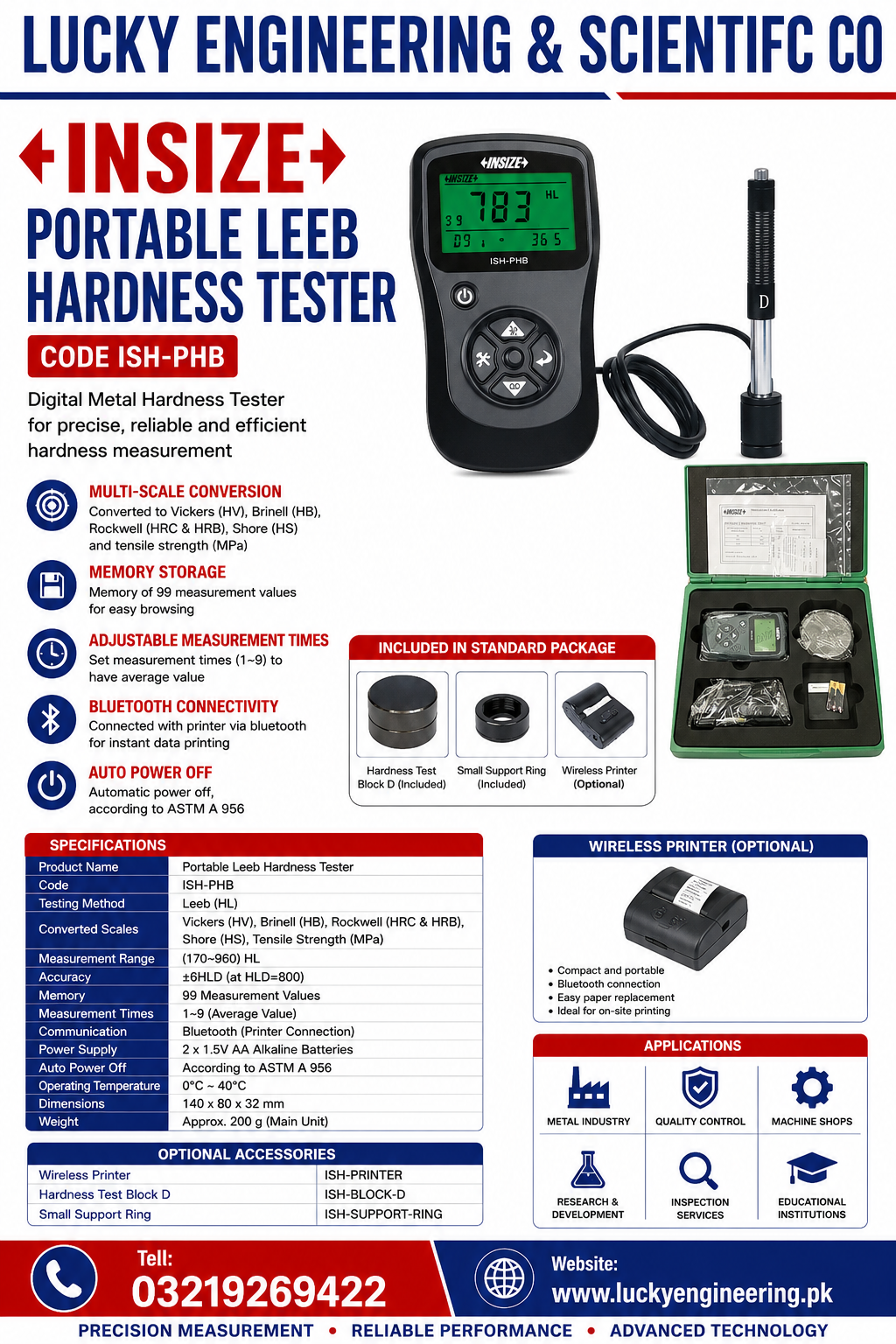 INSIZE Portable Leeb Hardness Tester ISH-PHB