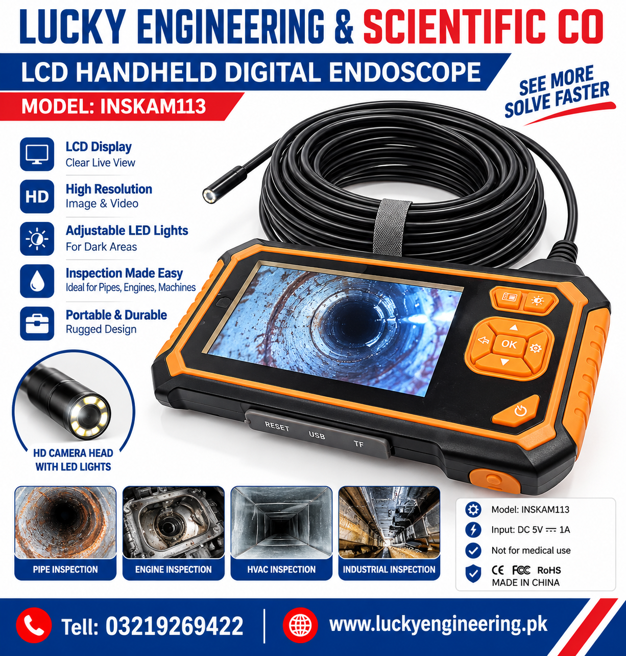 INSKAM113 HD endoscope camera head with adjustable LED lights
