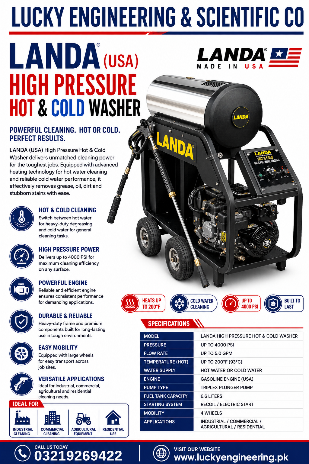 LANDA High Pressure Washer 4000 PSI hot and cold cleaning machine