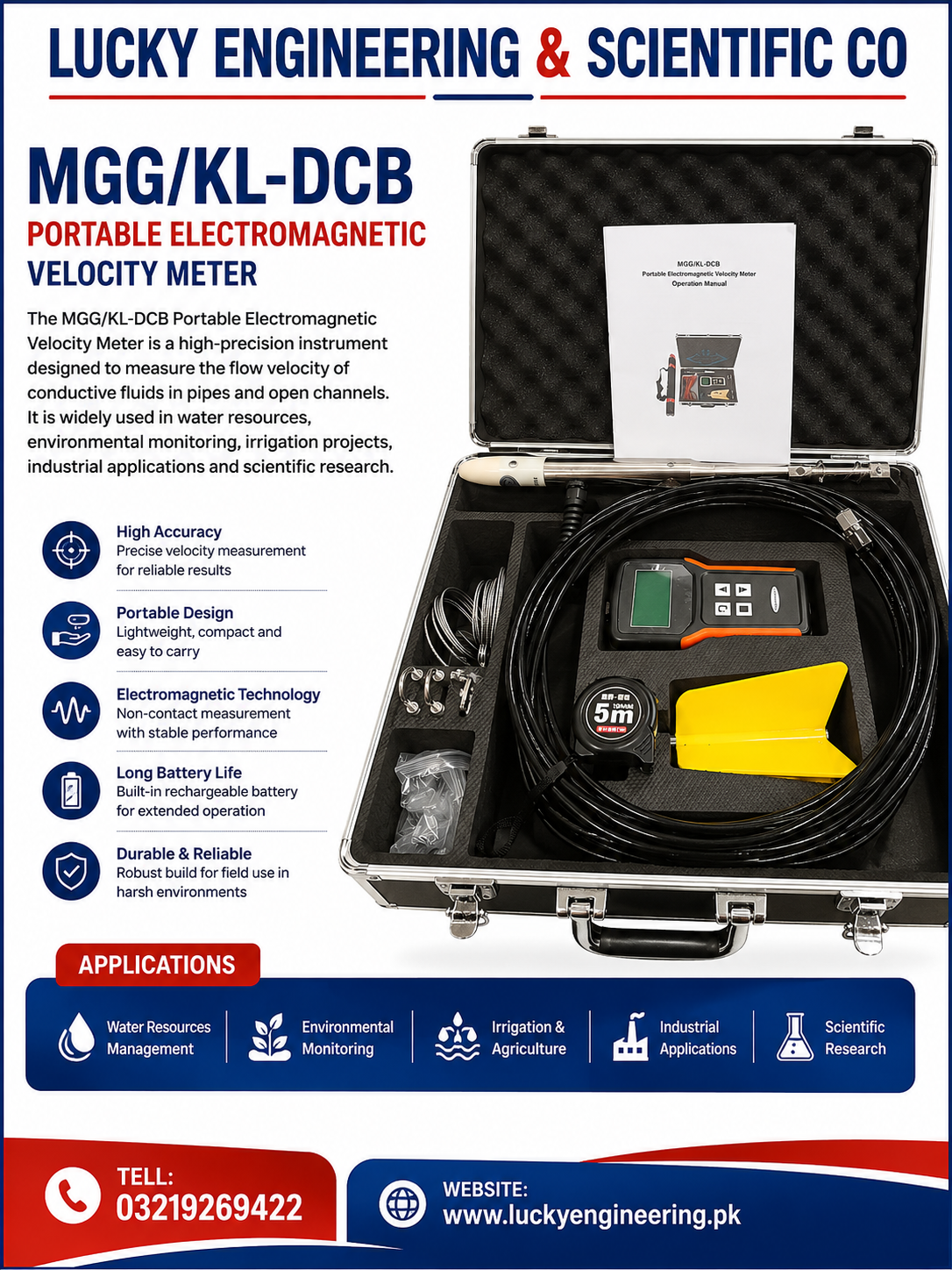MGG/KL-DCB Portable Electromagnetic Velocity Meter for water flow measurement