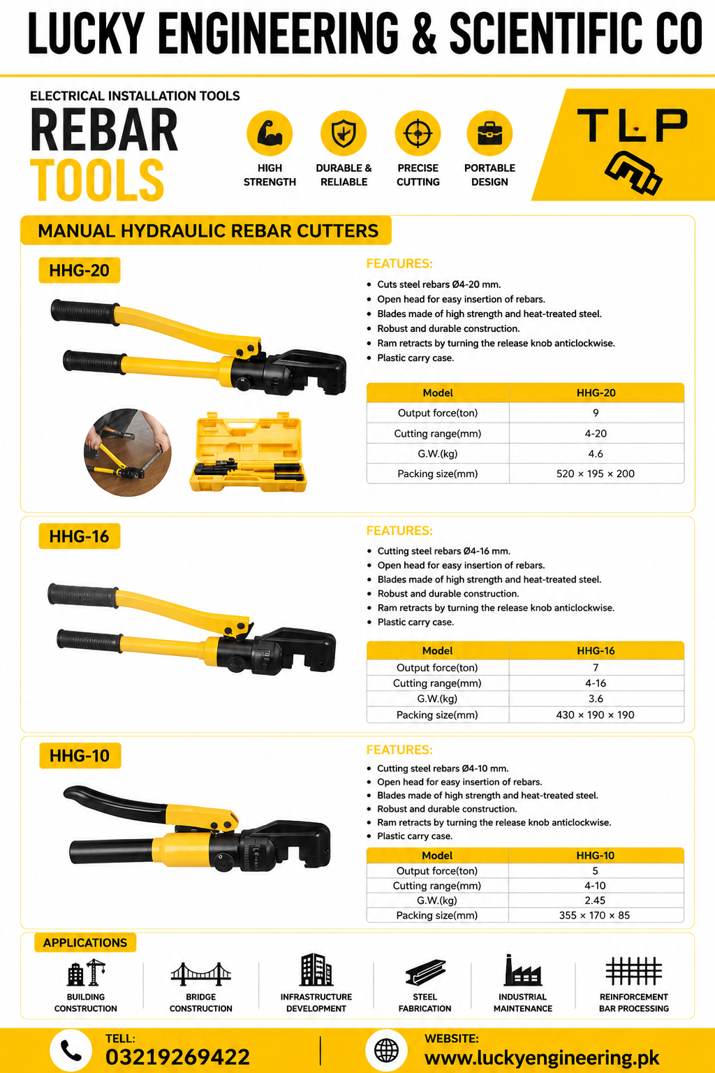 Manual Hydraulic Rebar Cutter – HHG-10, HHG-16 & HHG-20