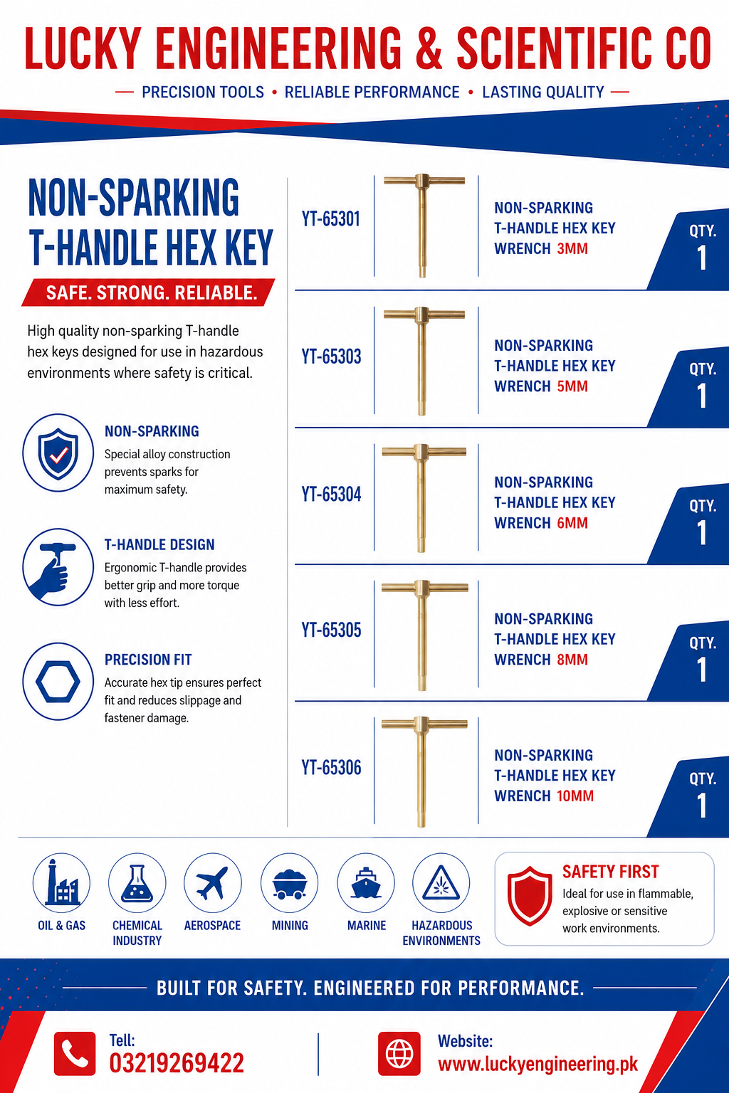 Non-Sparking T-Handle Hex Key Wrench Supplier in Pakistan