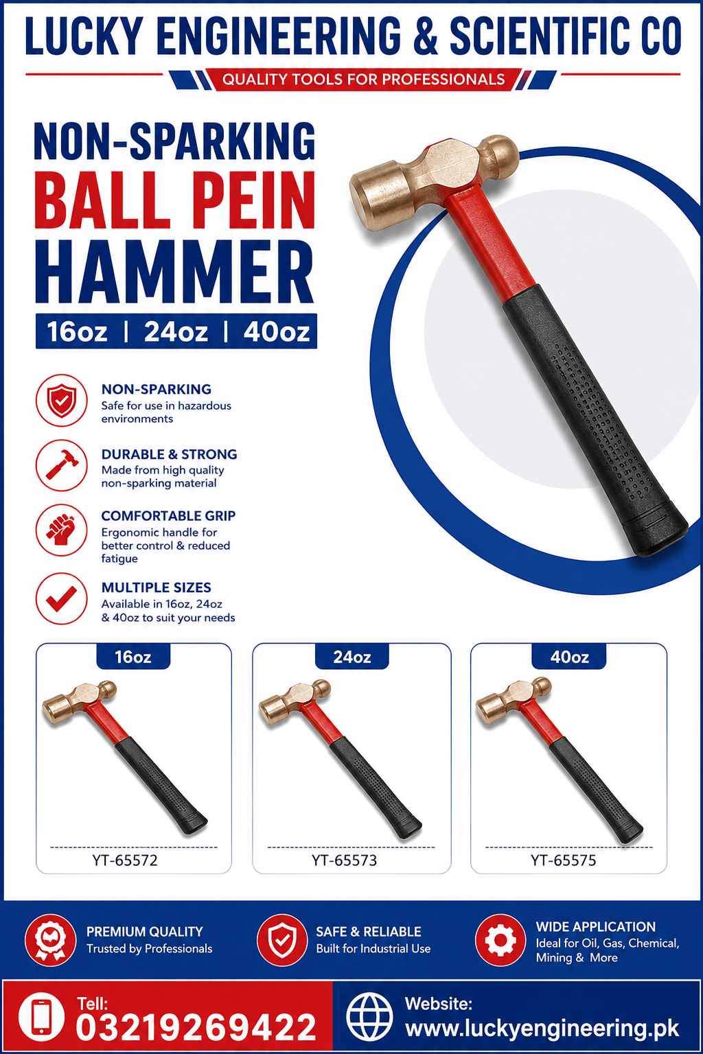 Non Sparking Ball Pein Hammer 16oz Industrial Safety Hammer