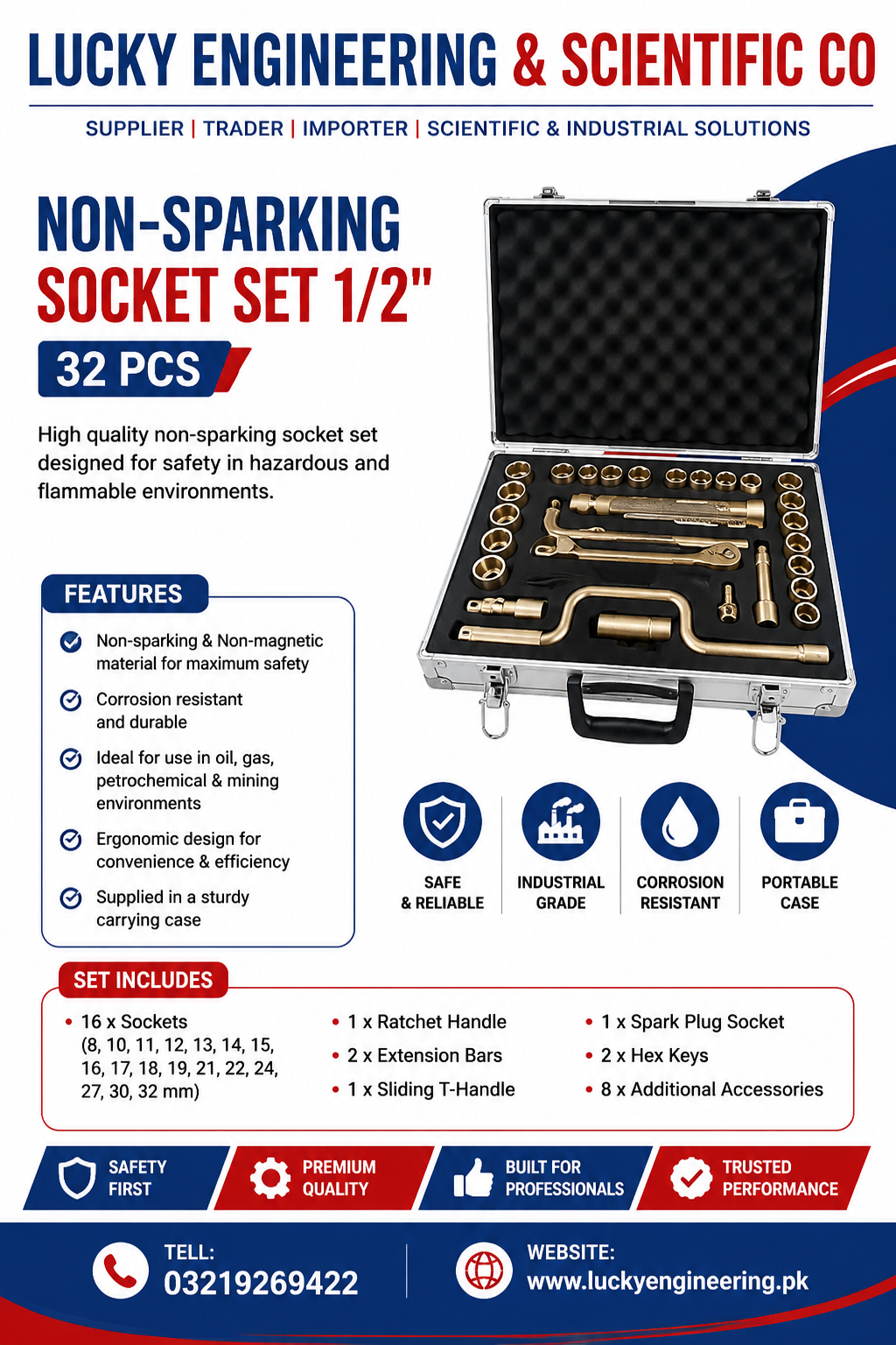 Non Sparking Socket Set 1/2" 32 PCS | Industrial Safety Tools