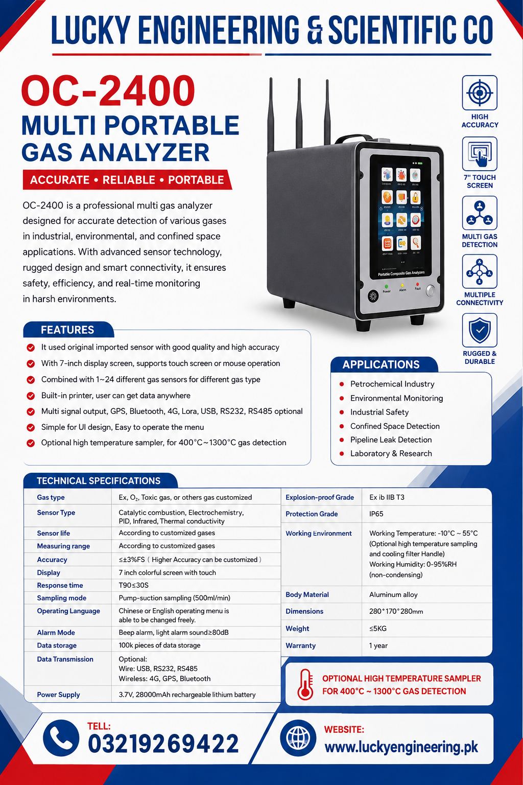 OC-2400 Multi Portable Gas Analyzer | Lucky Engineering