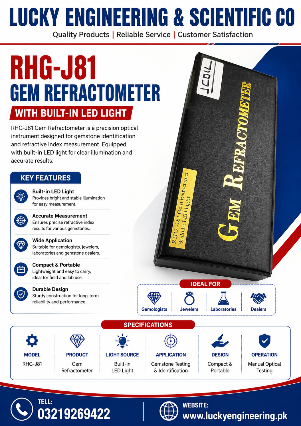 RHG-J81 Gem Refractometer with built-in LED light