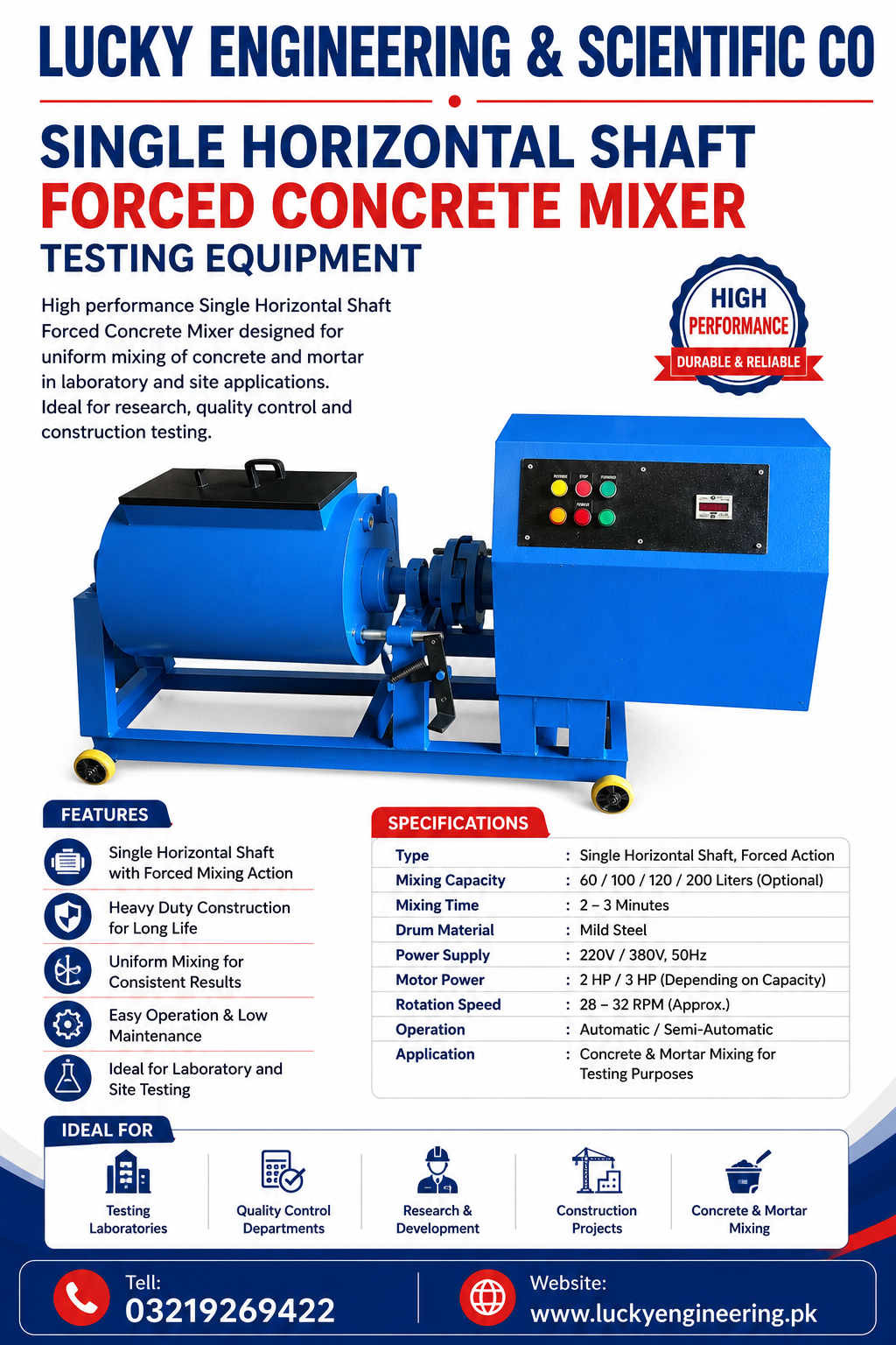 Forced Concrete Mixer 60 Liter Capacity