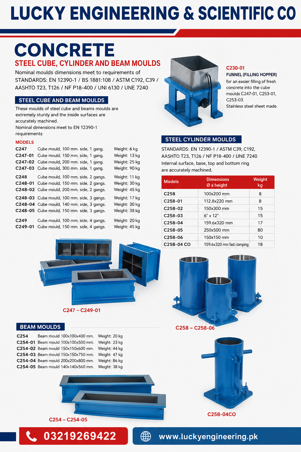 Concrete Test Moulds – Steel Cube, Cylinder & Beam Moulds
