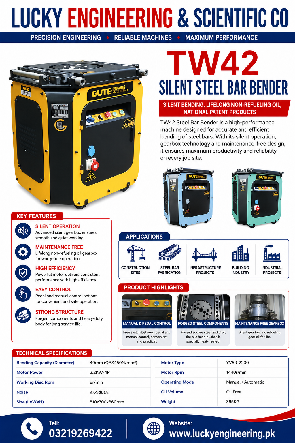 TW42 Steel Bar Bender front view heavy duty rebar bending machine
