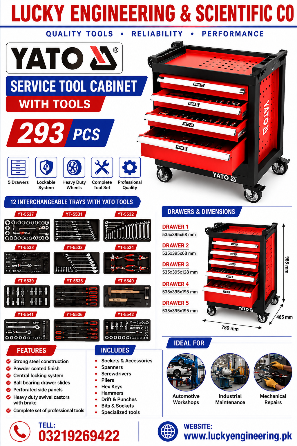 YATO 293 PCS Service Tool Cabinet with Professional Tool Set
