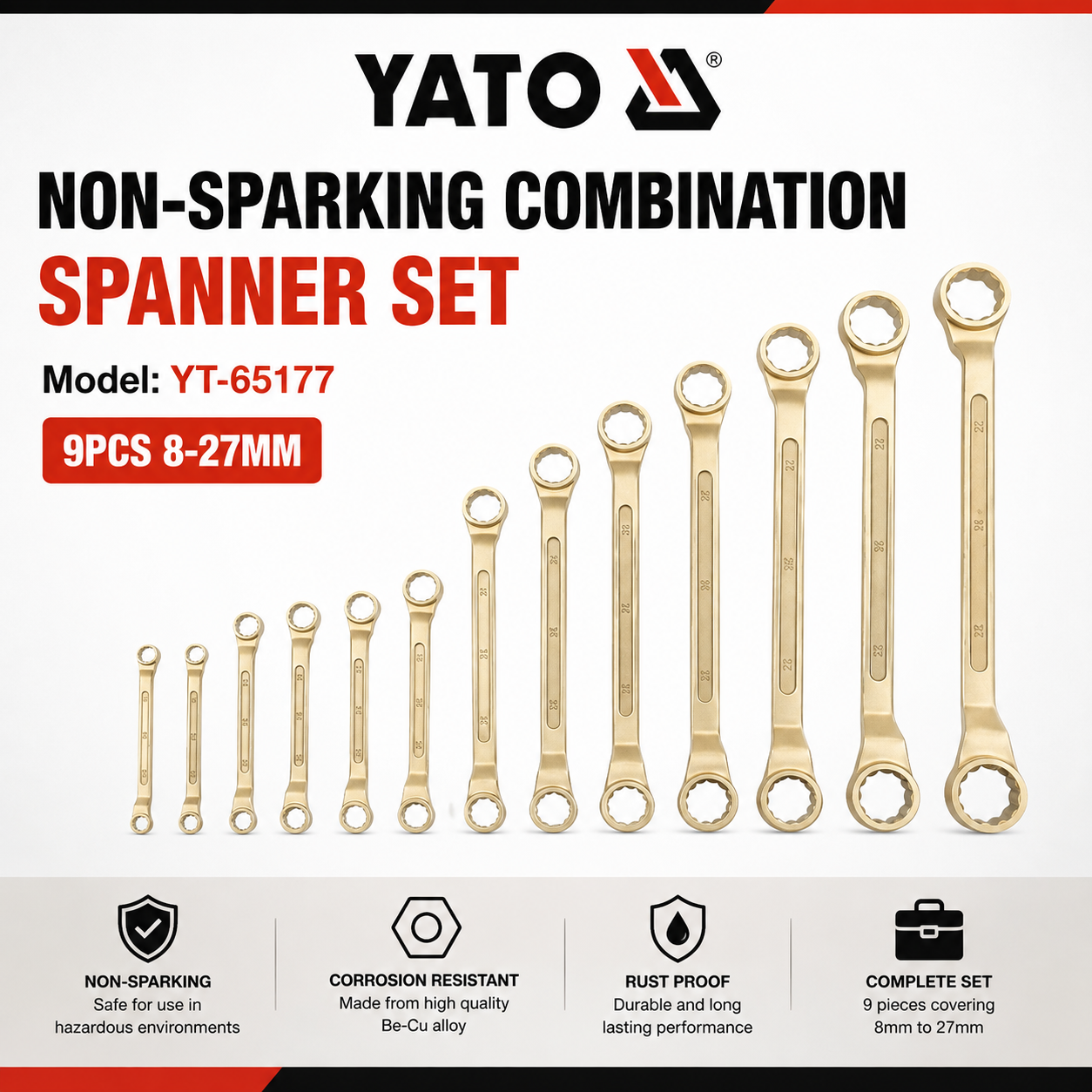 YATO YT-65177 non sparking spanner set 9PCS 8-27MM