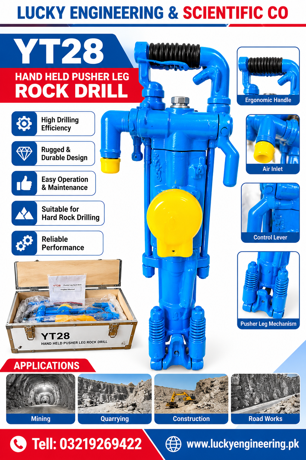 YT28 Rock Drill hand held pusher leg rock drill