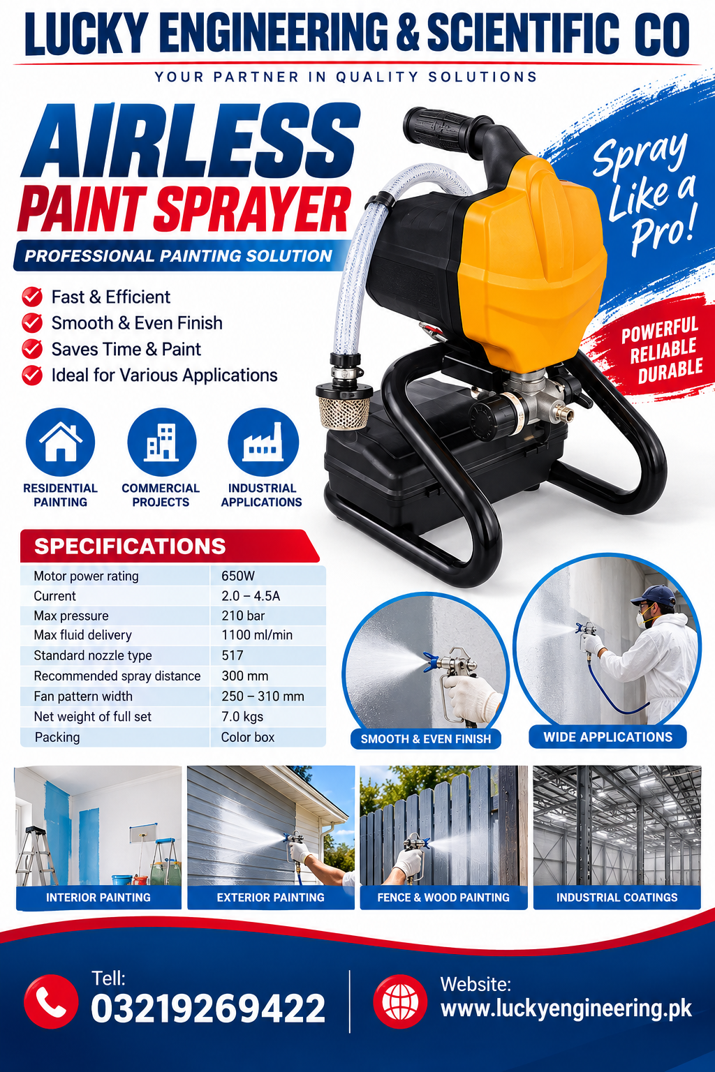 Airless Paint Sprayer 650W 210 Bar professional painting machine