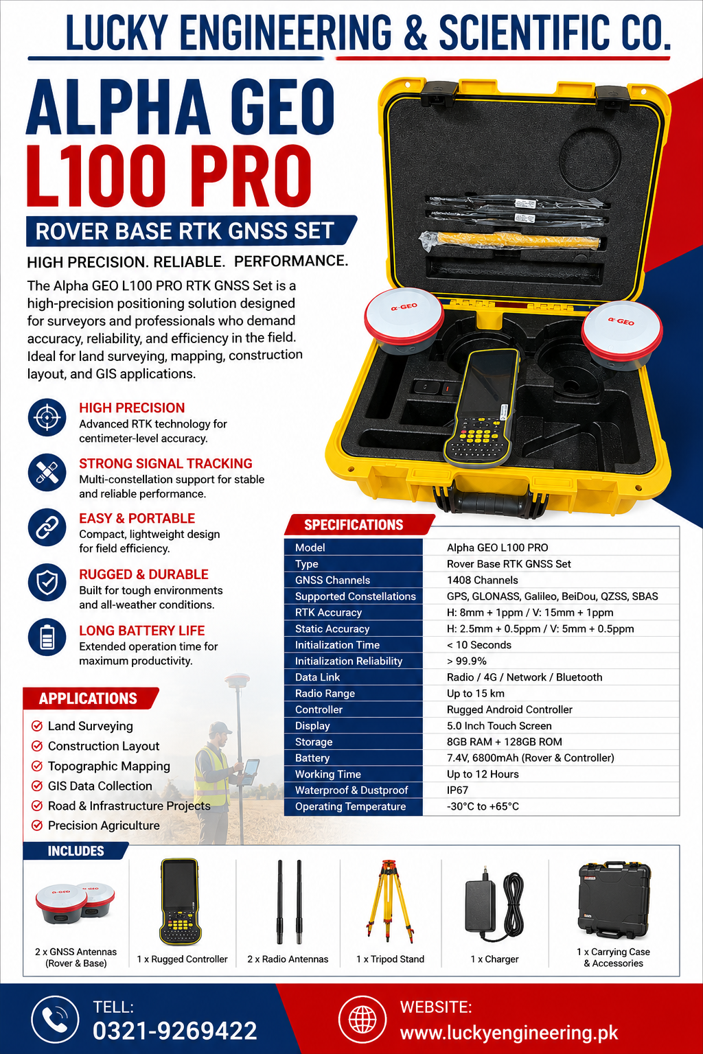Alpha GEO L100 PRO Rover Base RTK GNSS Set complete surveying package