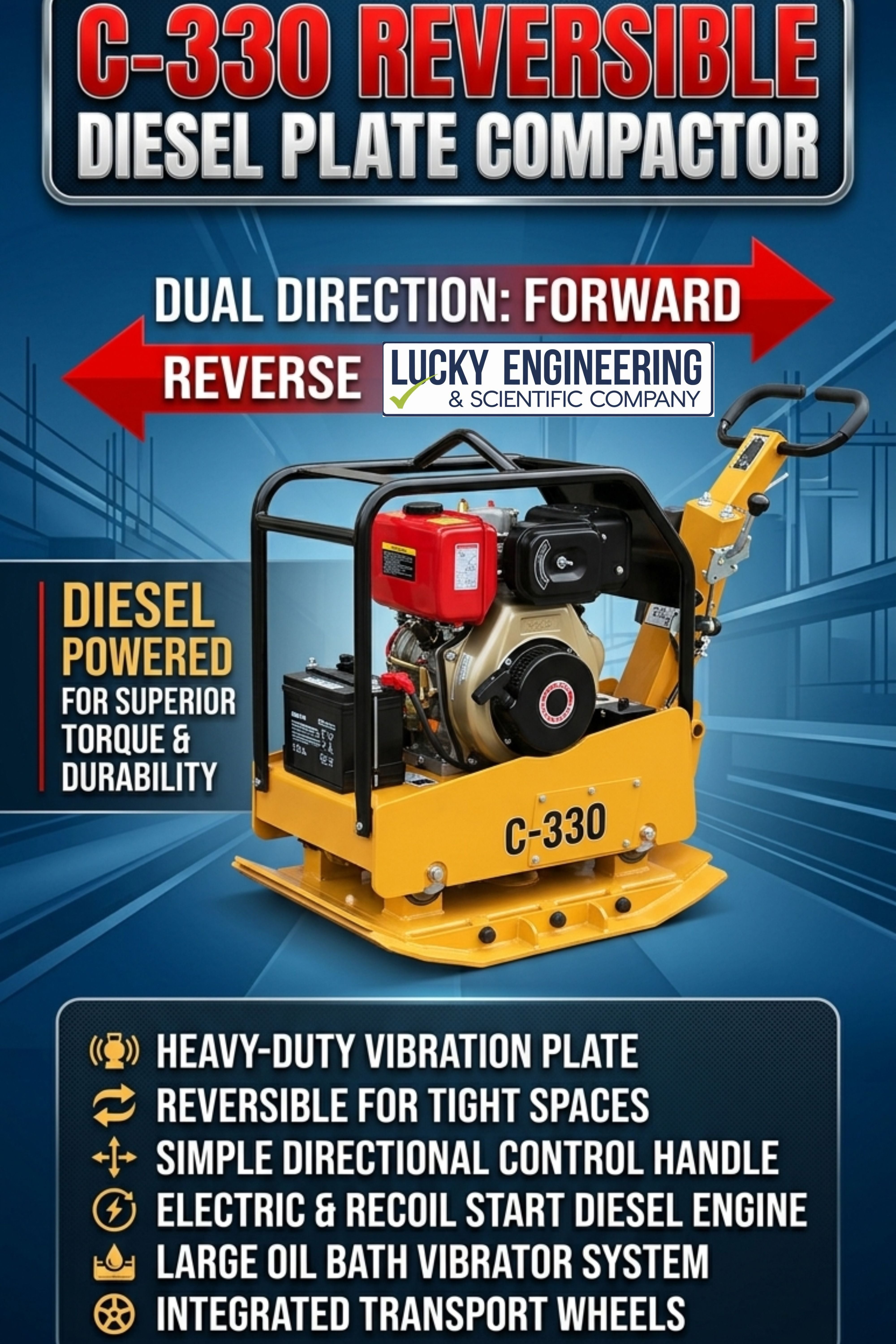 Diesel Plate Compactor with forward and reverse operation at construction site