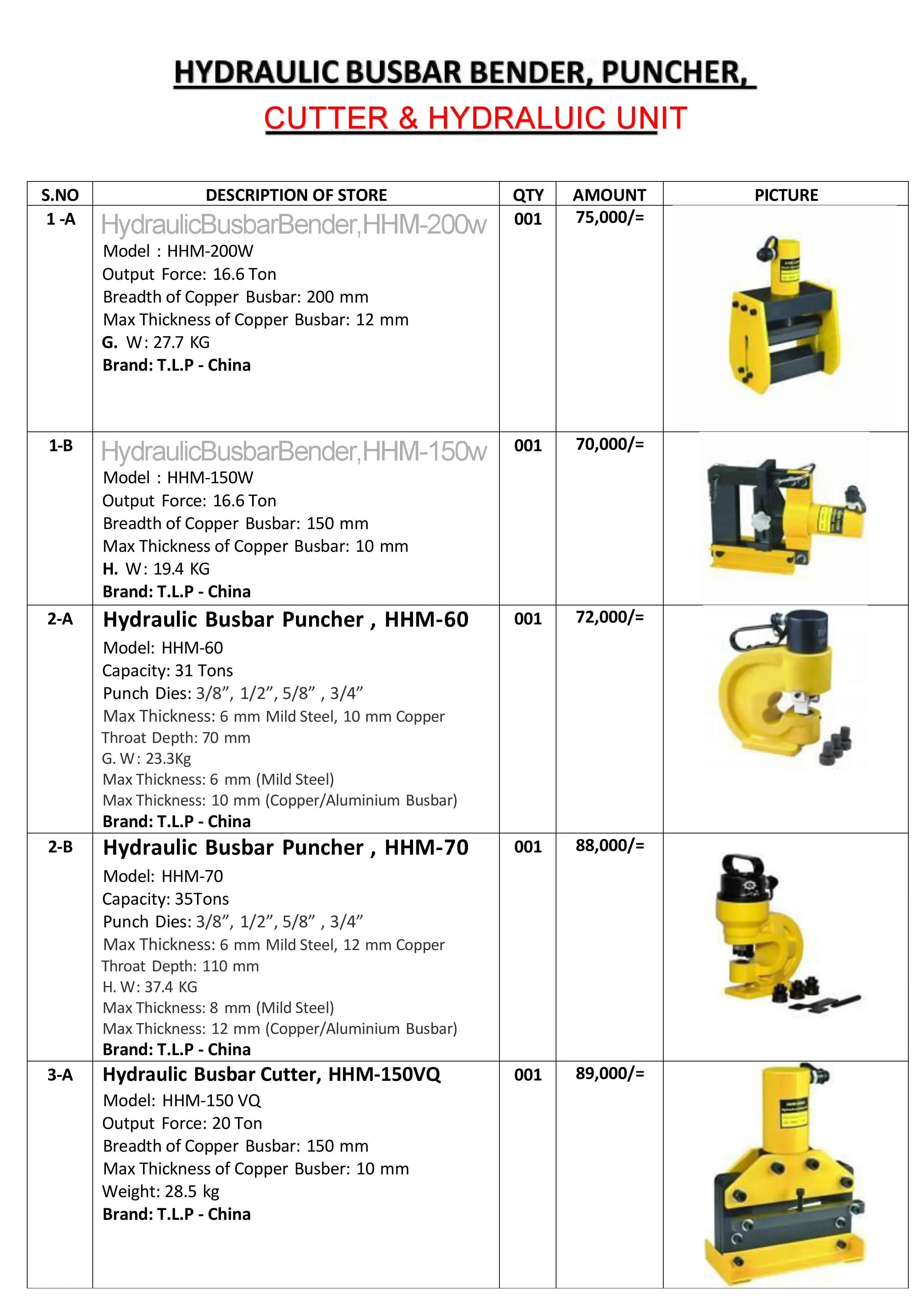 Hydraulic Busbar Machine | Busbar Bender, Puncher, Cutter & Hydraulic Power Unit LESCO