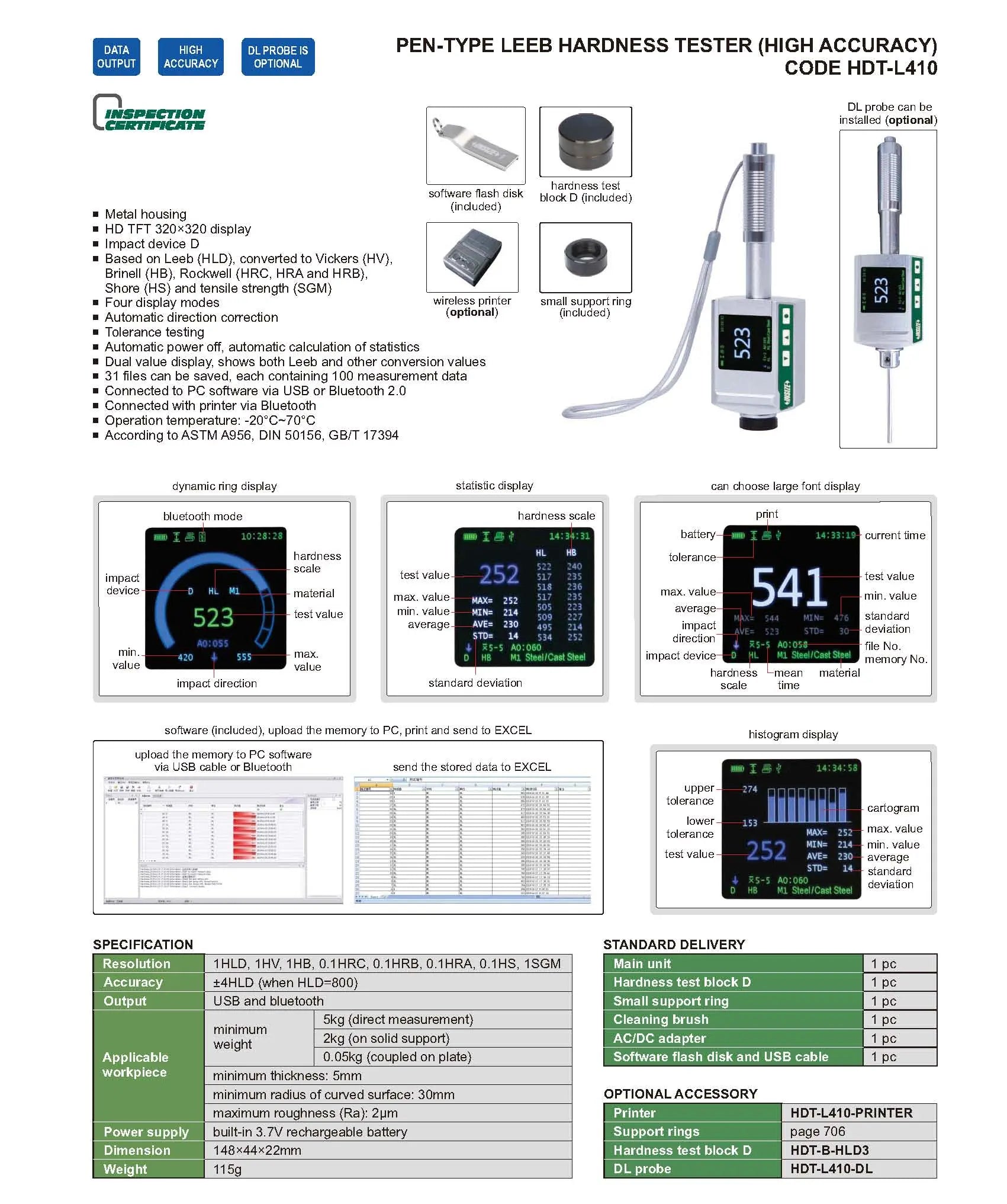 INSIZE Portable Leeb Hardness Tester HDT-L410 | High Accuracy Digital Hardness Tester LESCO