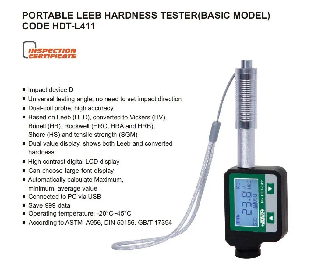 INSIZE Portable Leeb Hardness Tester HDT-L411 | Digital Metal Hardness Tester Lucky Engineering