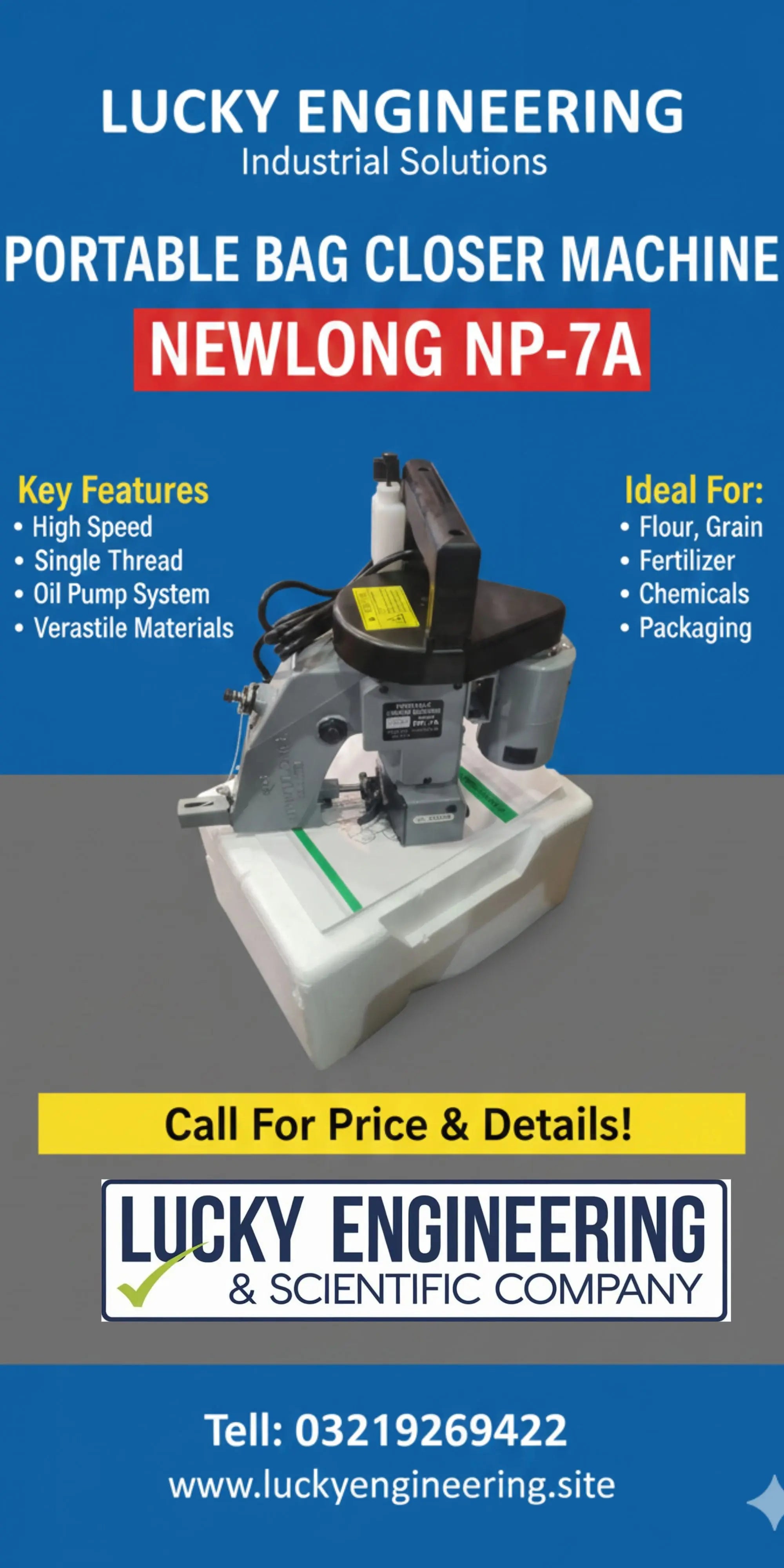 Portable Bag Closer Machine NP-7A for stitching rice bags flour bags and industrial packaging in Pakistan