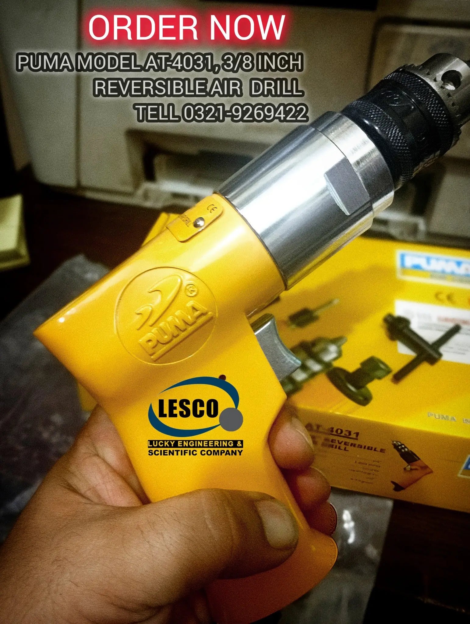 PUMA AT-4031 Pneumatic Air Drill 3/8" | Reversible Industrial Air Drill LESCO
