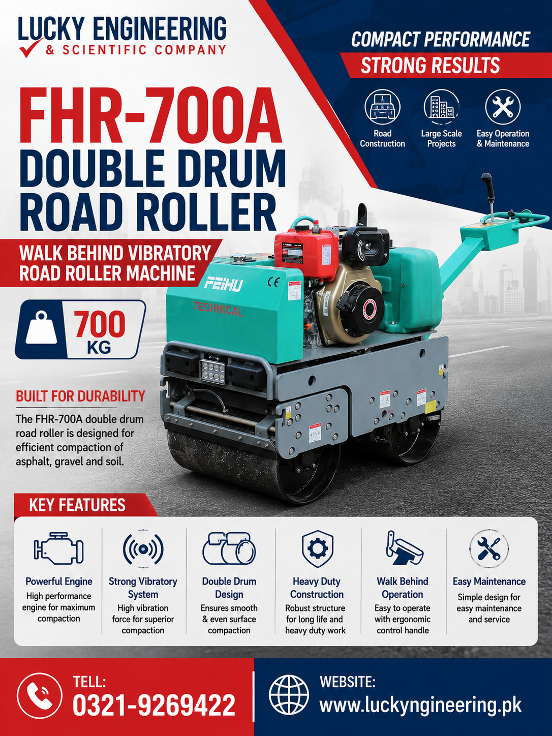Double Drum Walk Behind Vibratory Road Roller- Pakistan