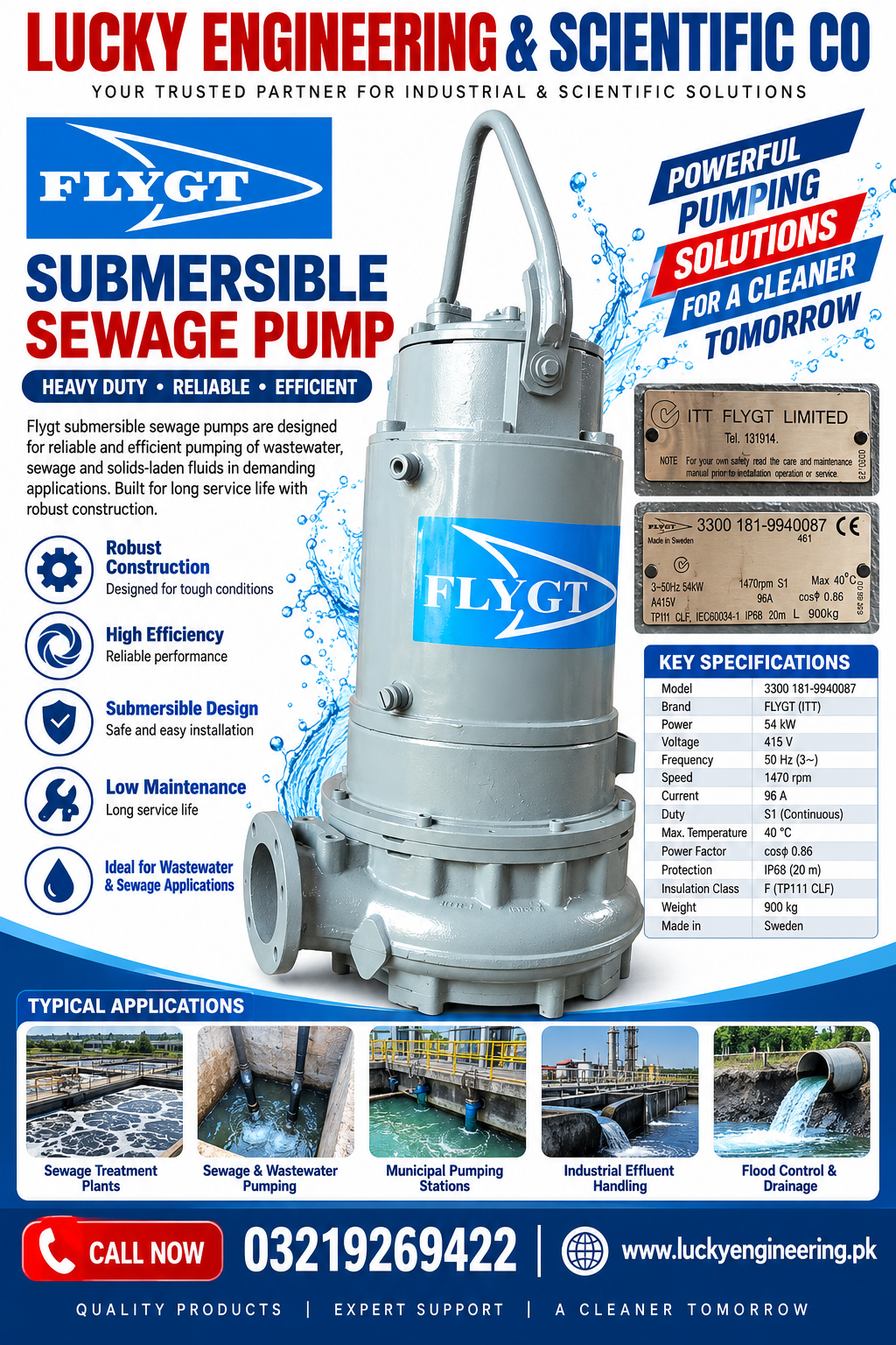 Flygt submersible sewage pump for wastewater applications