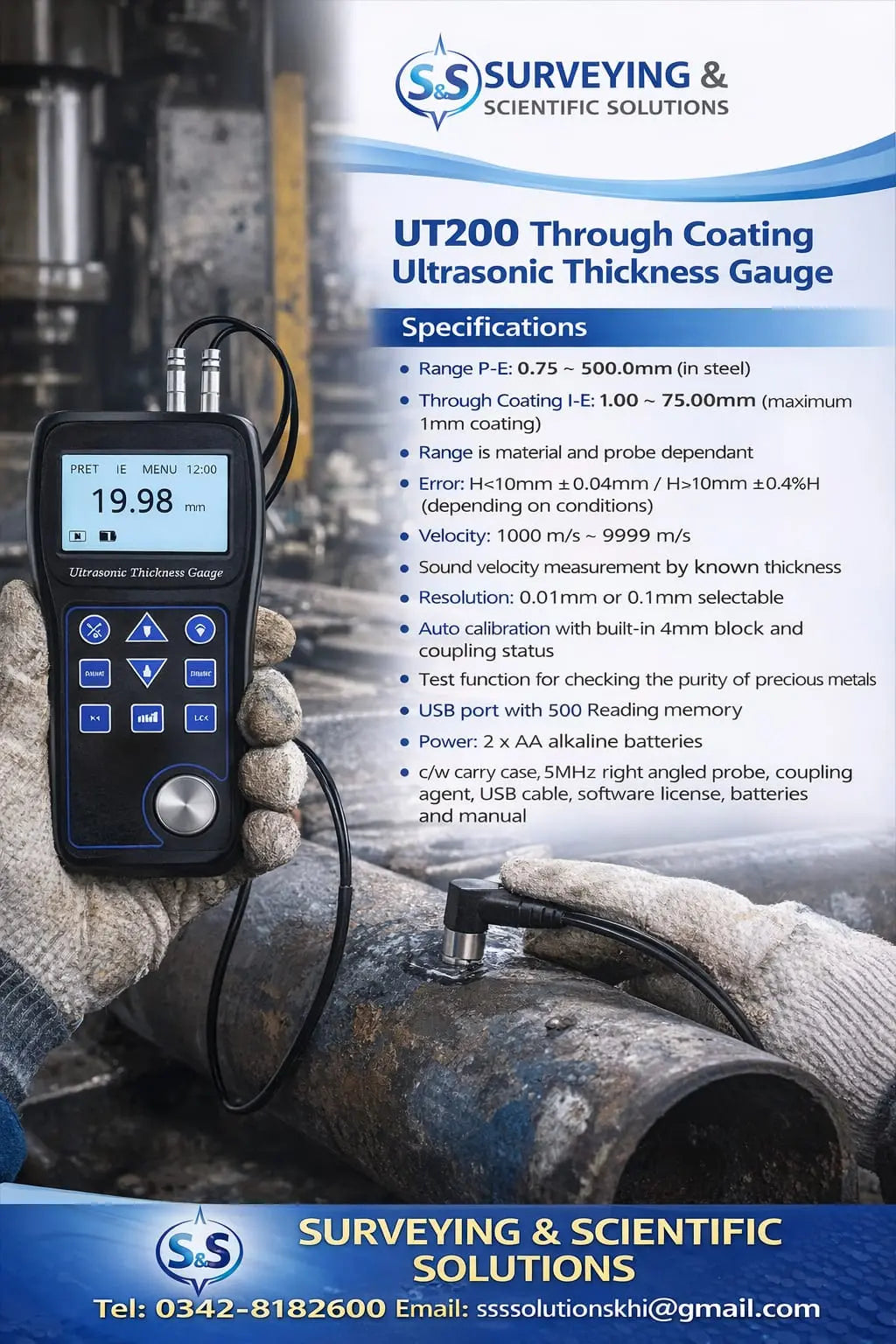 UT200 ultrasonic thickness gauge digital metal tester