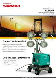 Diesel powered Yanmar lighting tower for night work and construction sites
